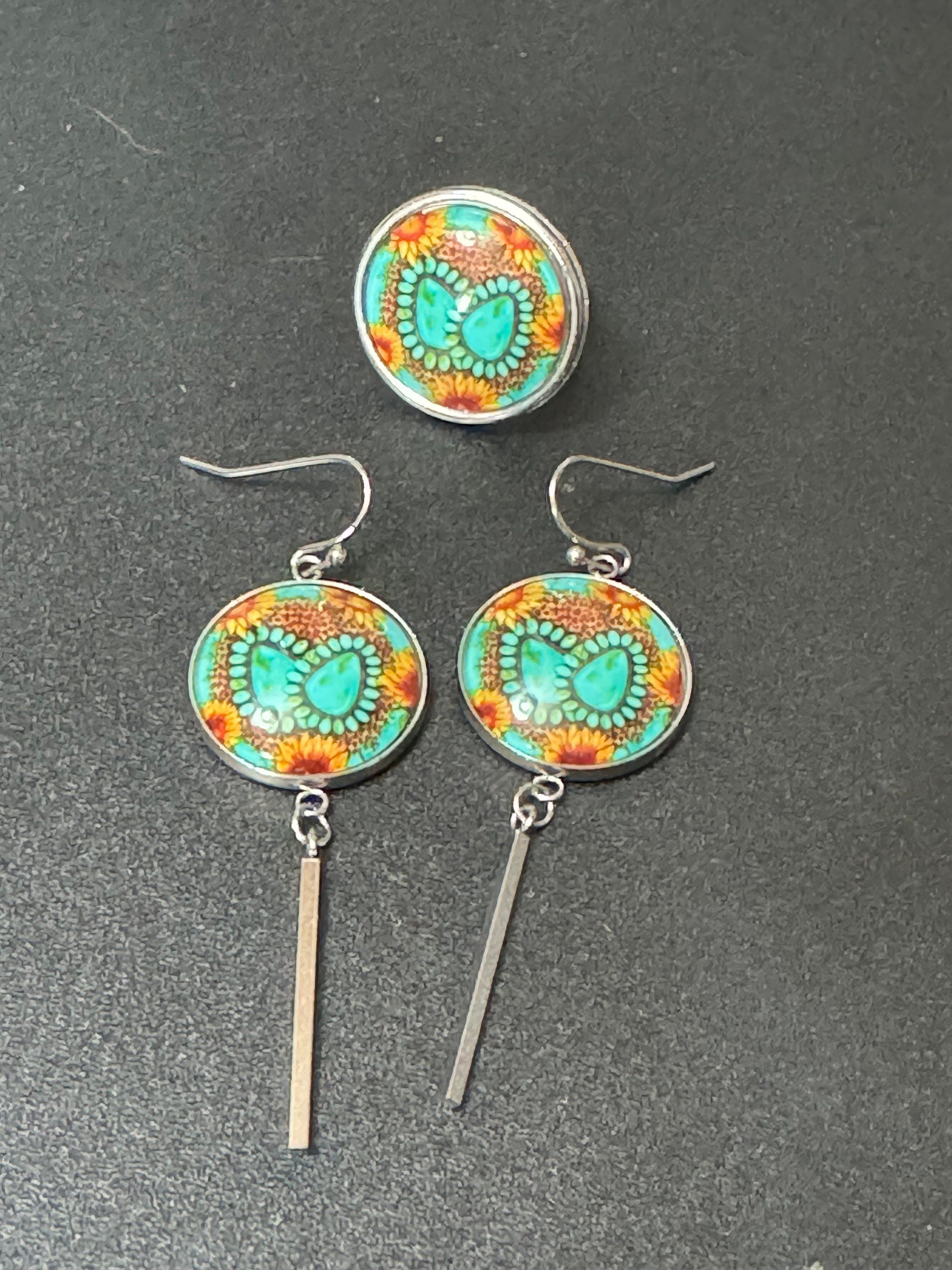 Turquoise Gemstone Dangle Earrings: Western Stainless Steel Earwires