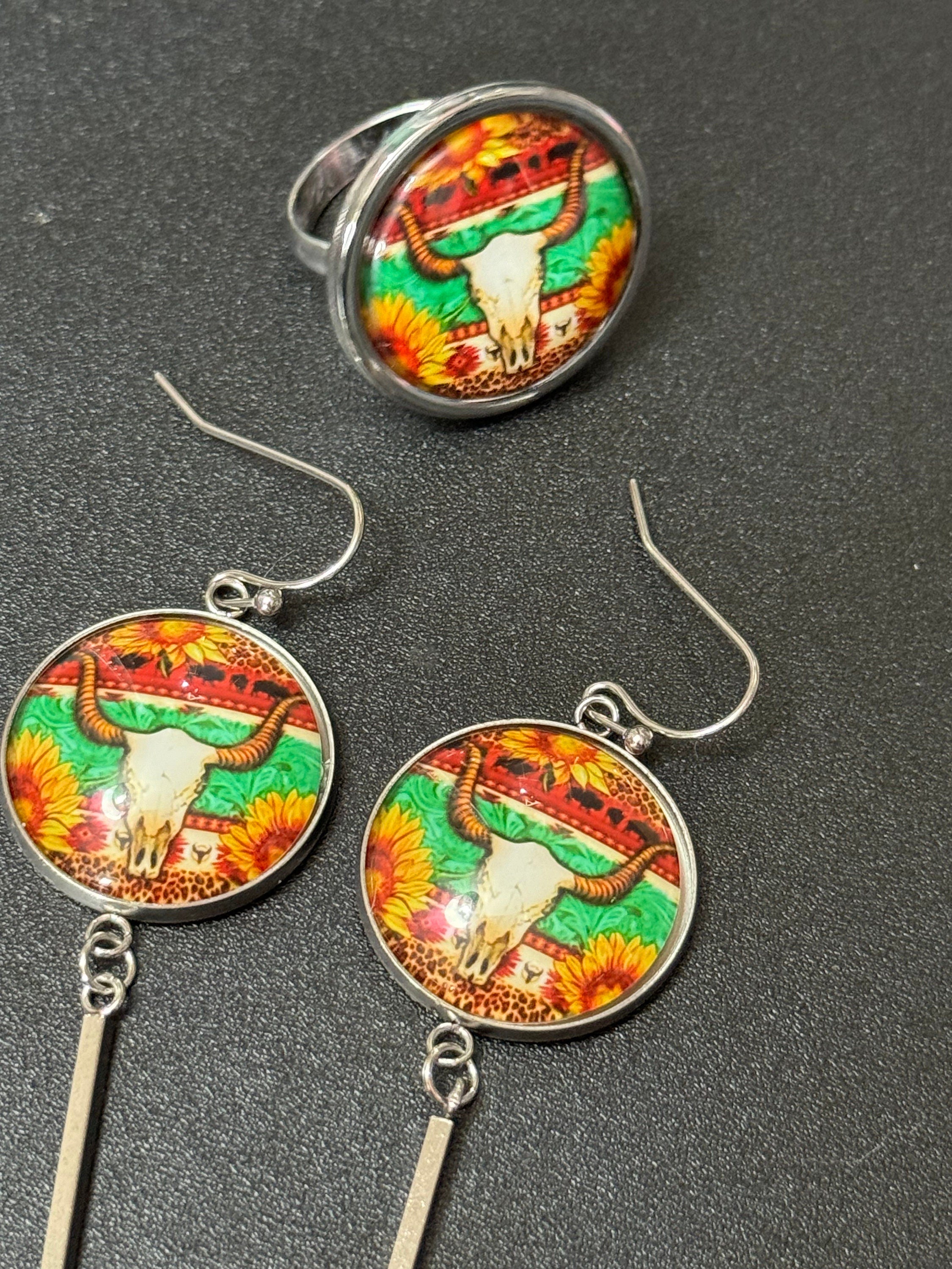 Western Buffalo Skull Earrings: Ranch Cowboy Dangle Earrings