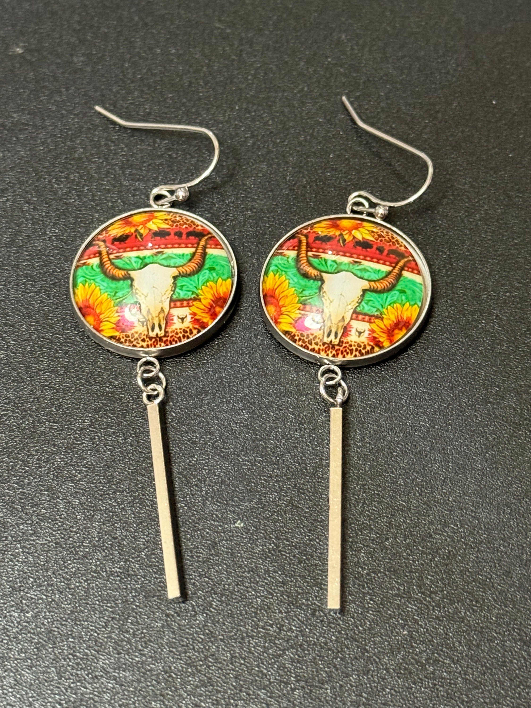 Western Buffalo Skull Earrings: Ranch Cowboy Dangle Earrings