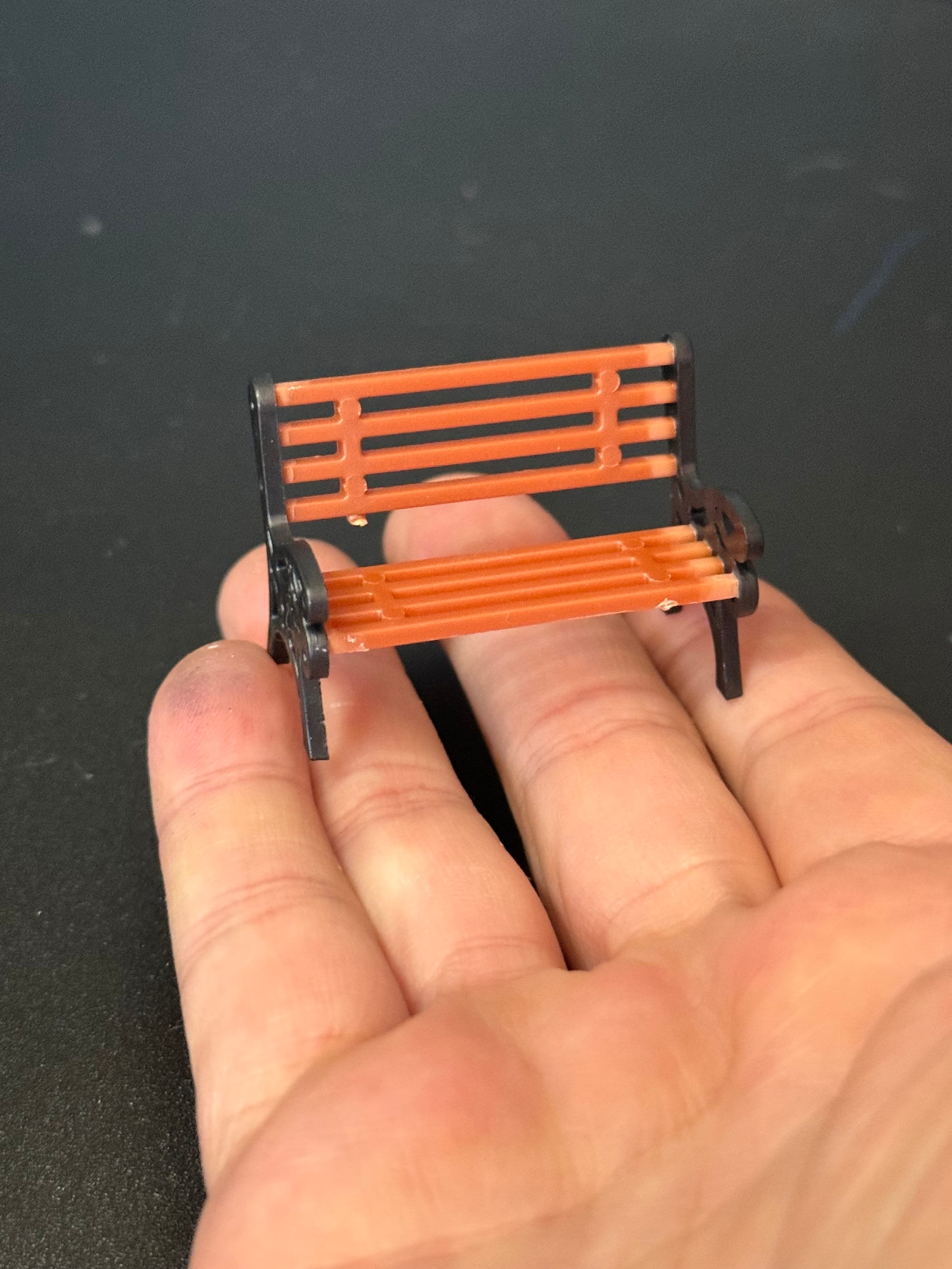 Miniature Park Bench: Brown & Black Plastic Cake Topper (4cm)