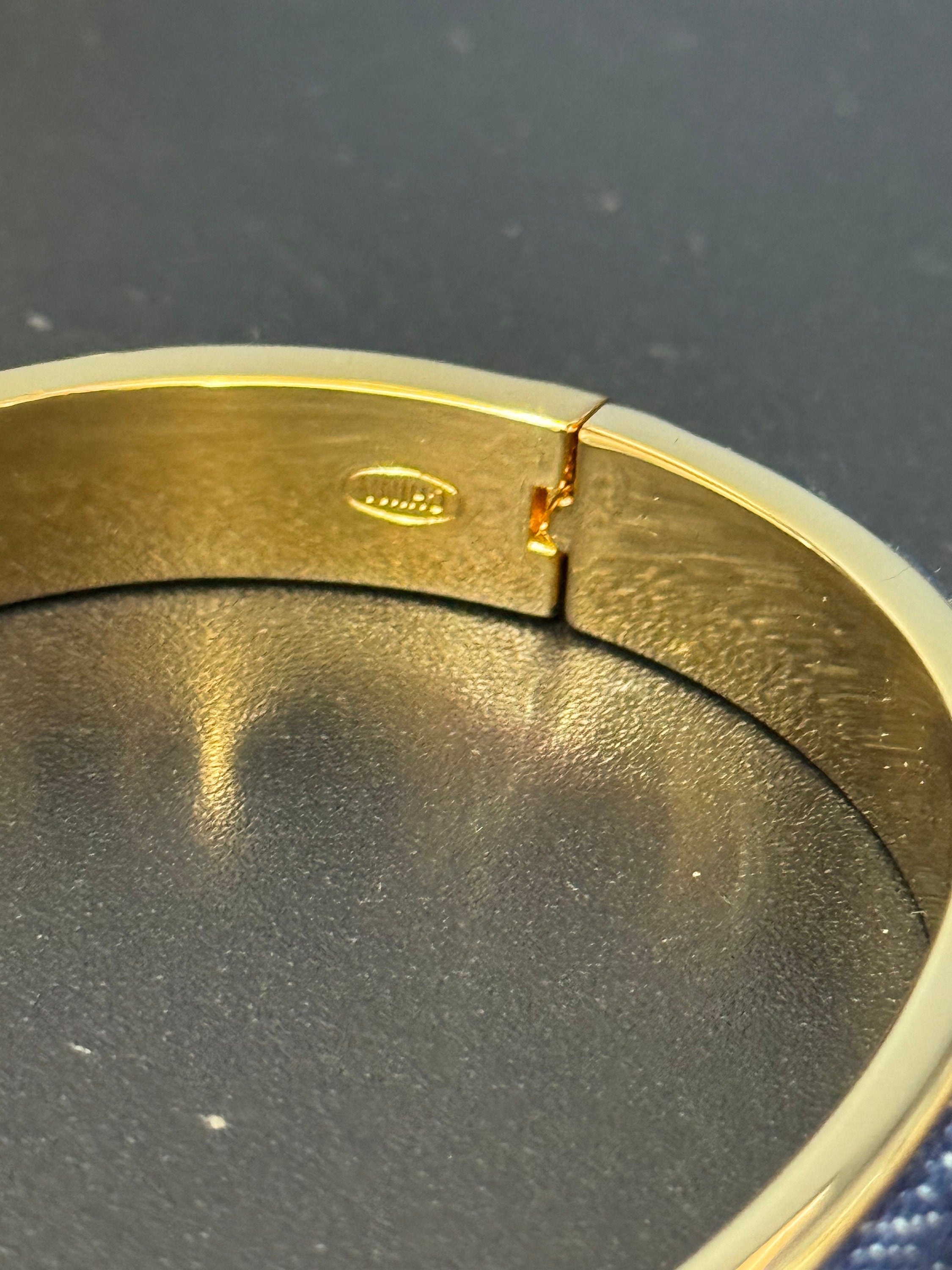 Signed Joan rivers gold plated denim blue clamper bangle cuff bracelet boxed