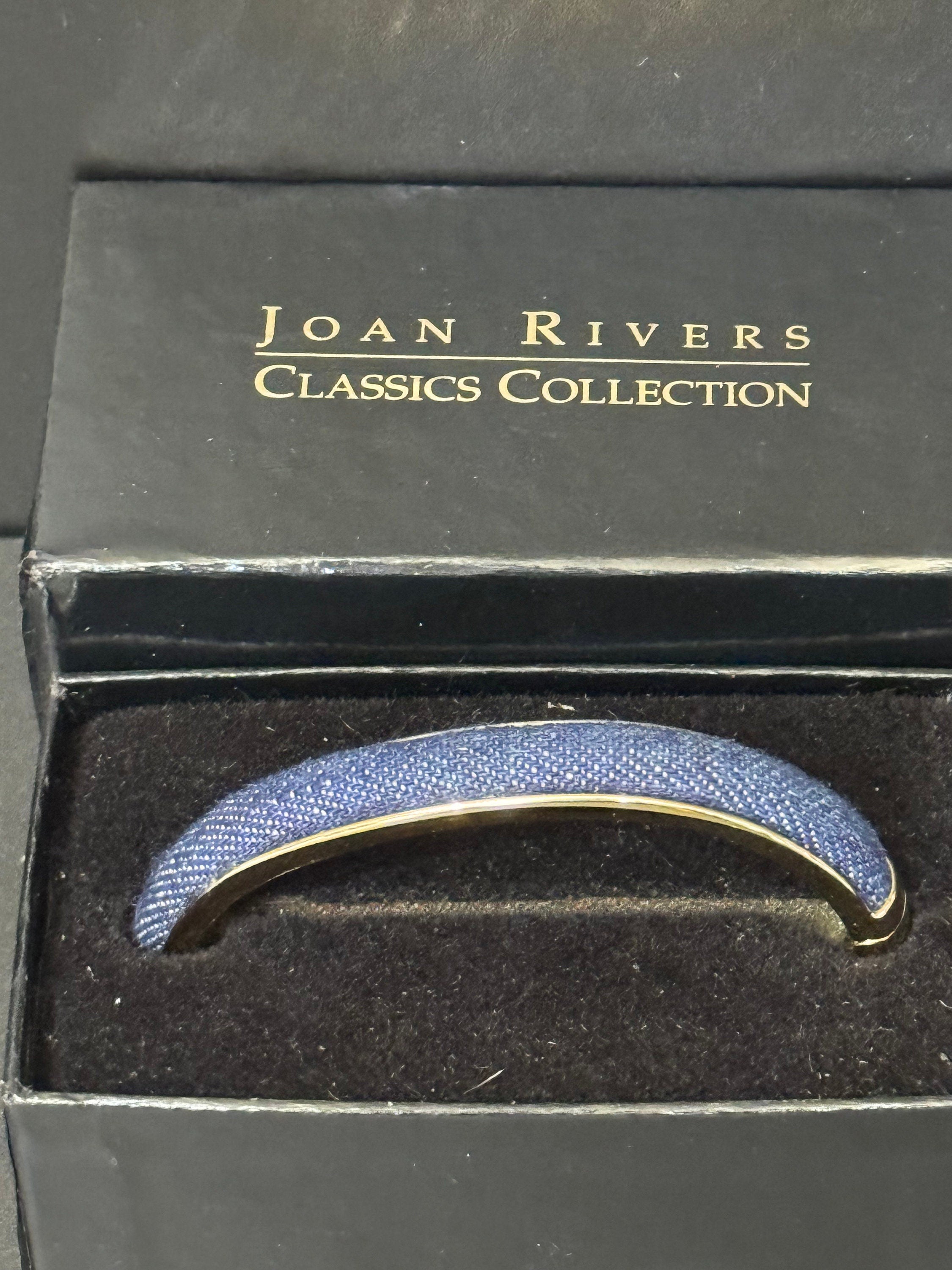 Signed Joan rivers gold plated denim blue clamper bangle cuff bracelet boxed