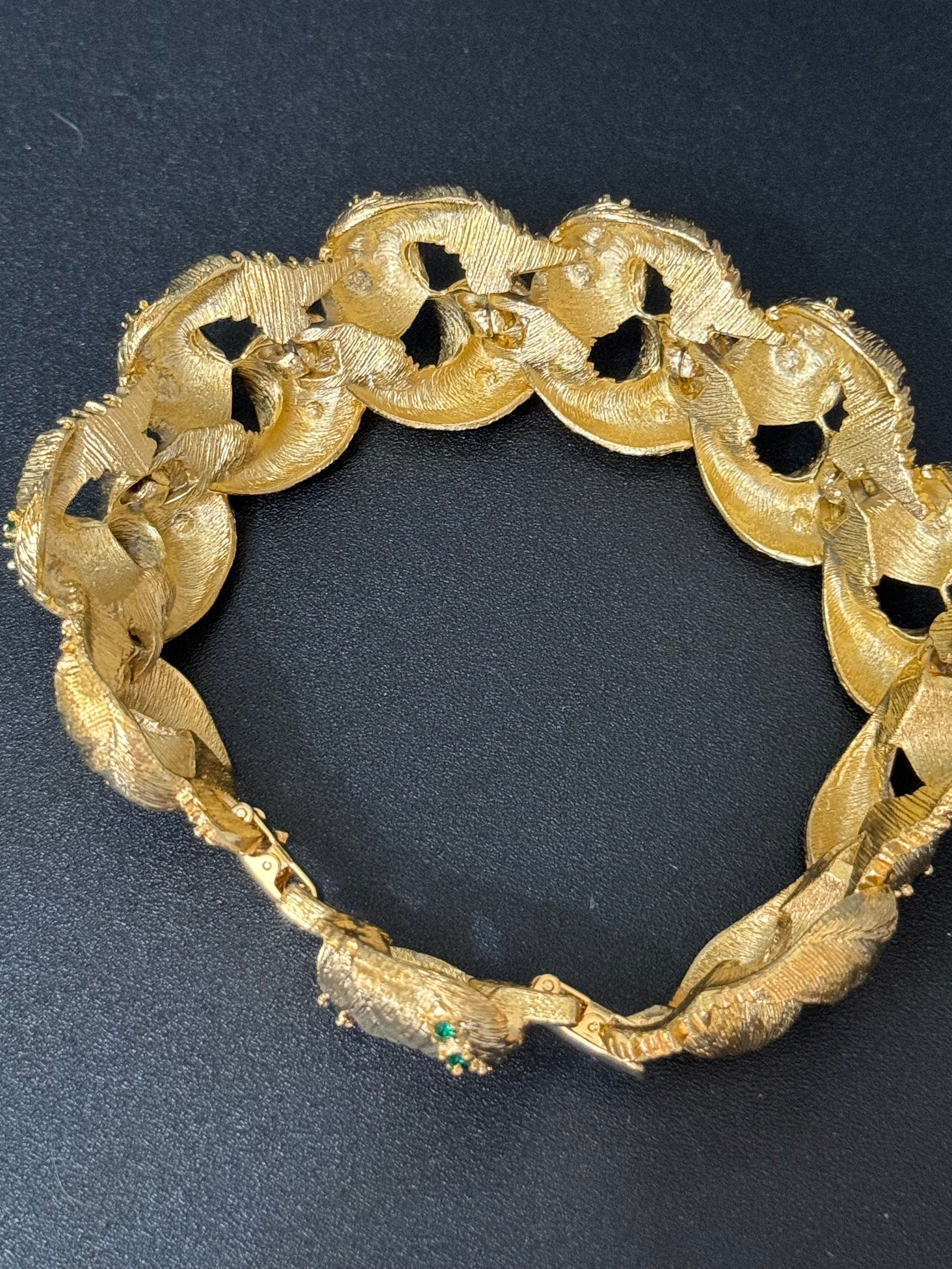 Signed JBK vintage gold tone emerald green rhinestone paste encrusted diamanté bracelet with extender links x 25mm