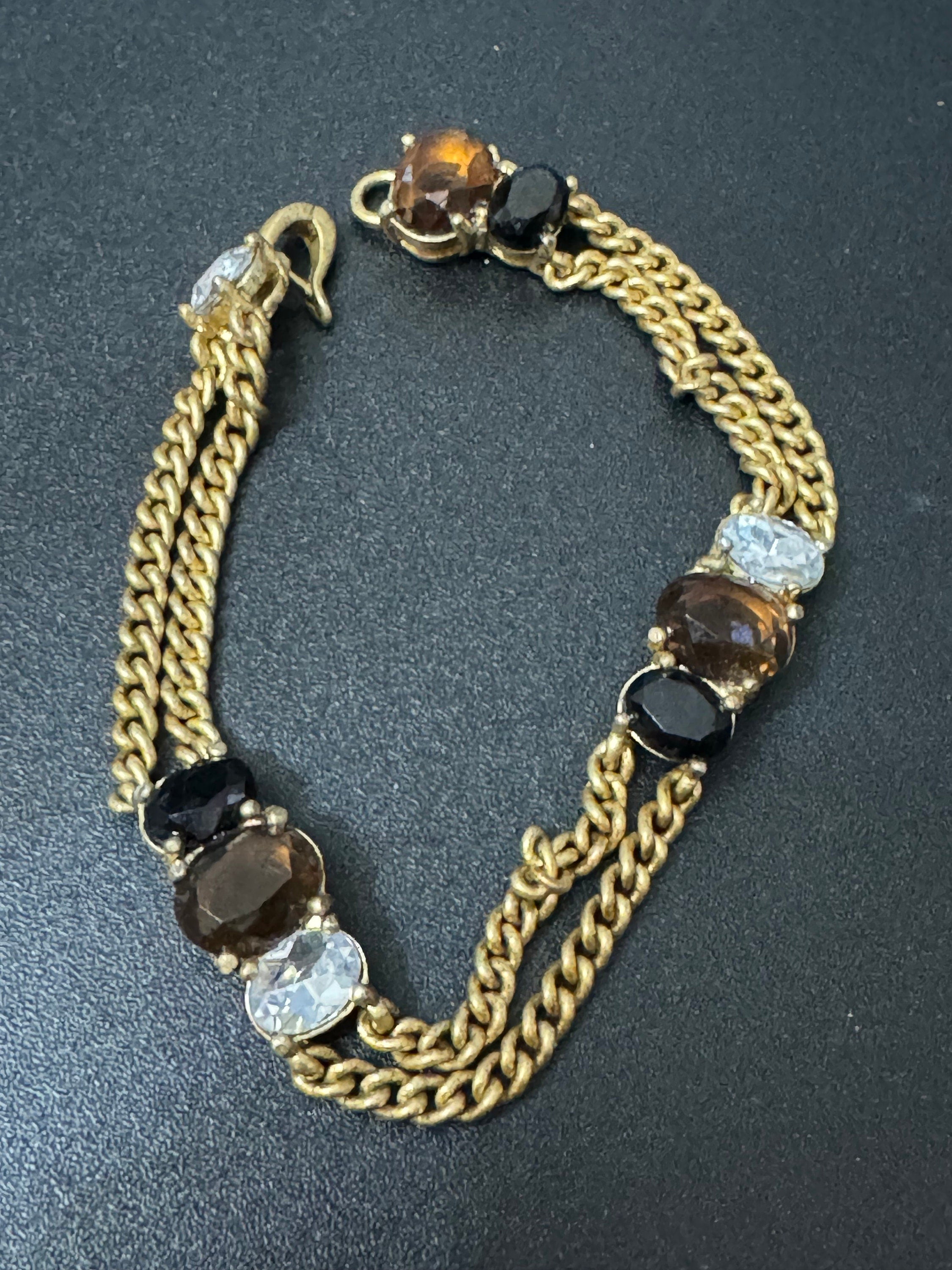 Vintage MONET Gold Tone Rhinestone Chain Bracelet