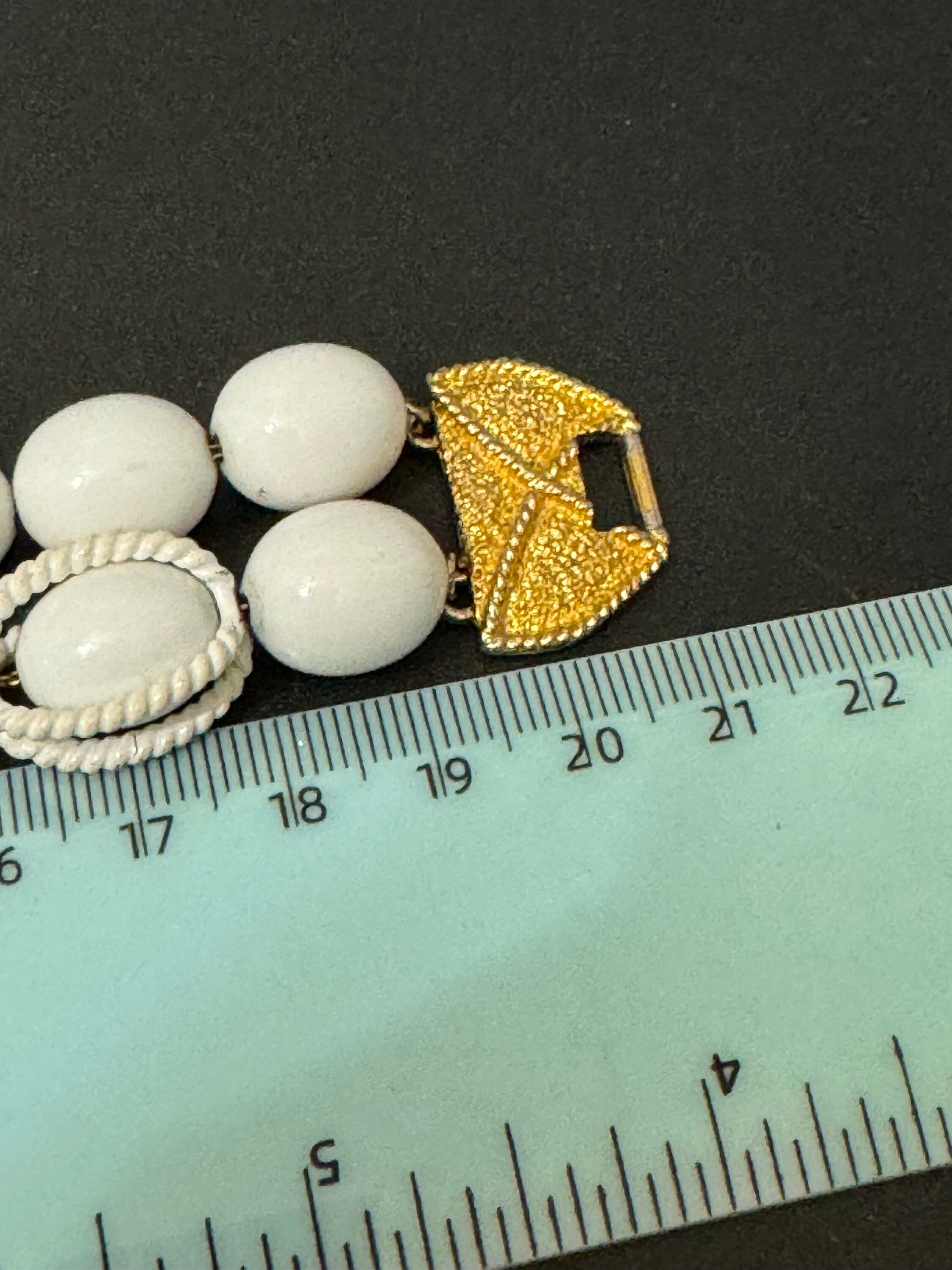 Vintage Monet signed white beaded nautical style clip on earring and bracelet jewellery set