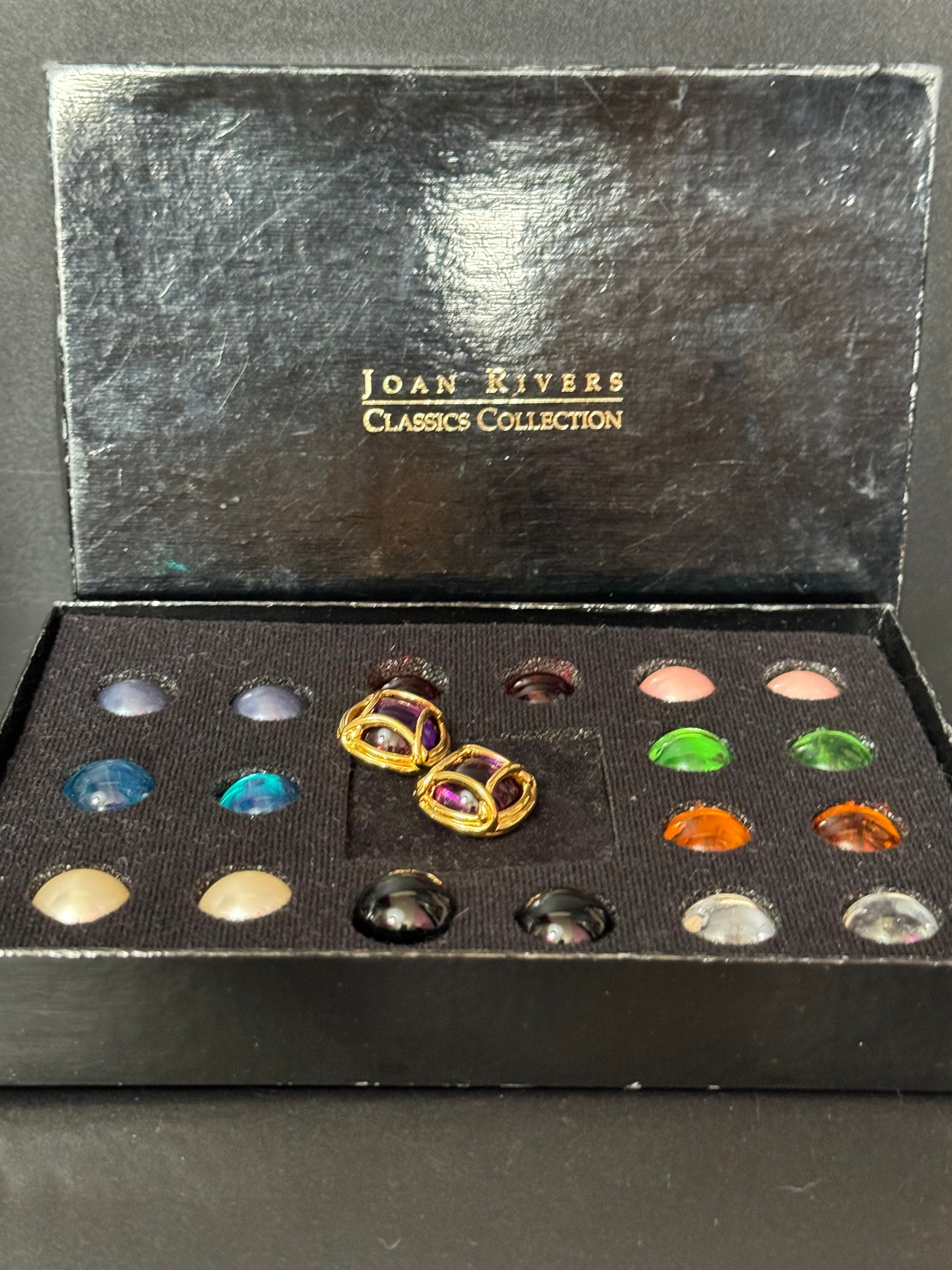 Signed Joan Rivers Gold Tone Stud Earrings with Interchangeable Cabochons