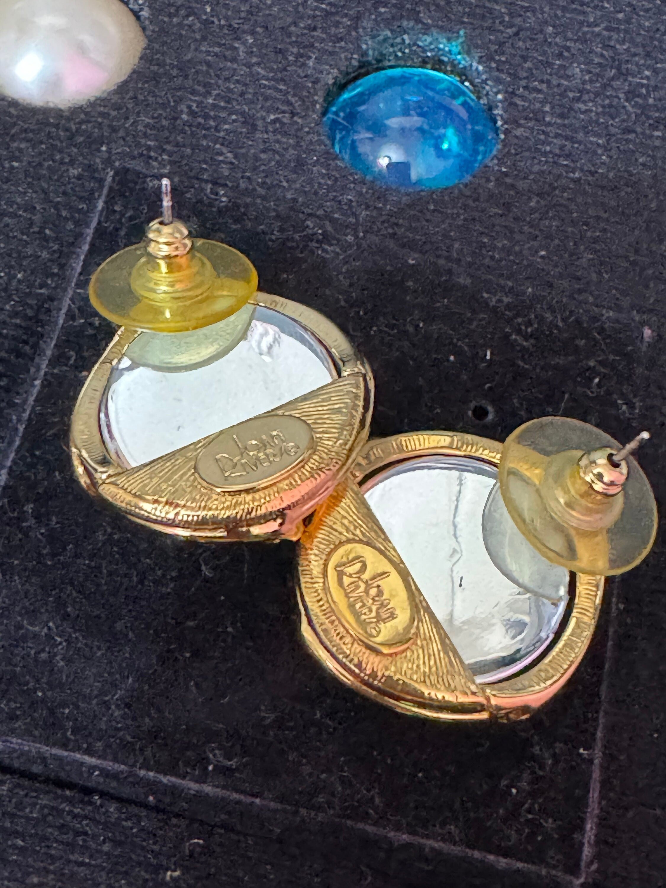 Signed Joan Rivers Gold Tone Stud Earrings with Interchangeable Cabochons