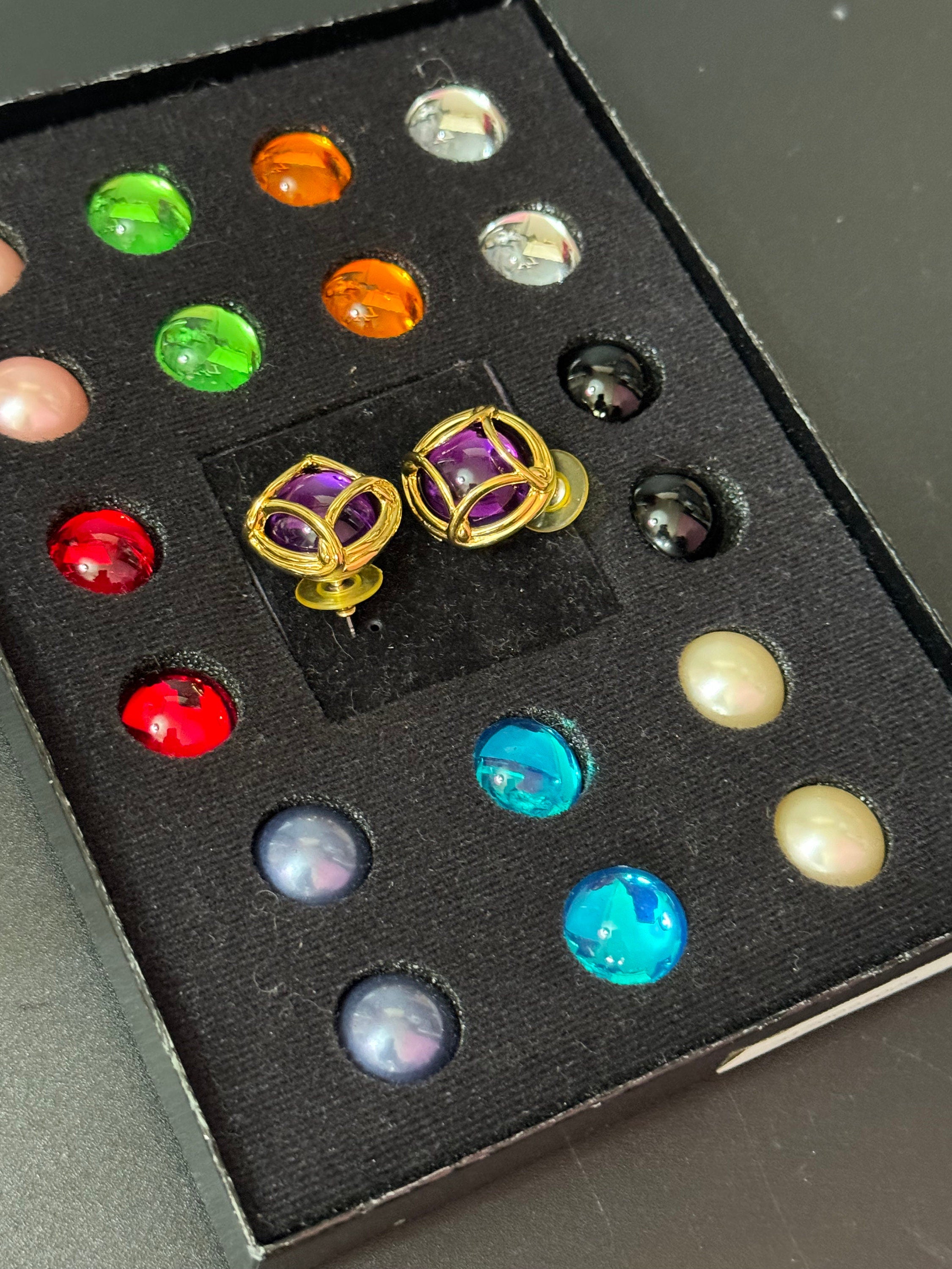 Signed Joan Rivers Gold Tone Stud Earrings with Interchangeable Cabochons