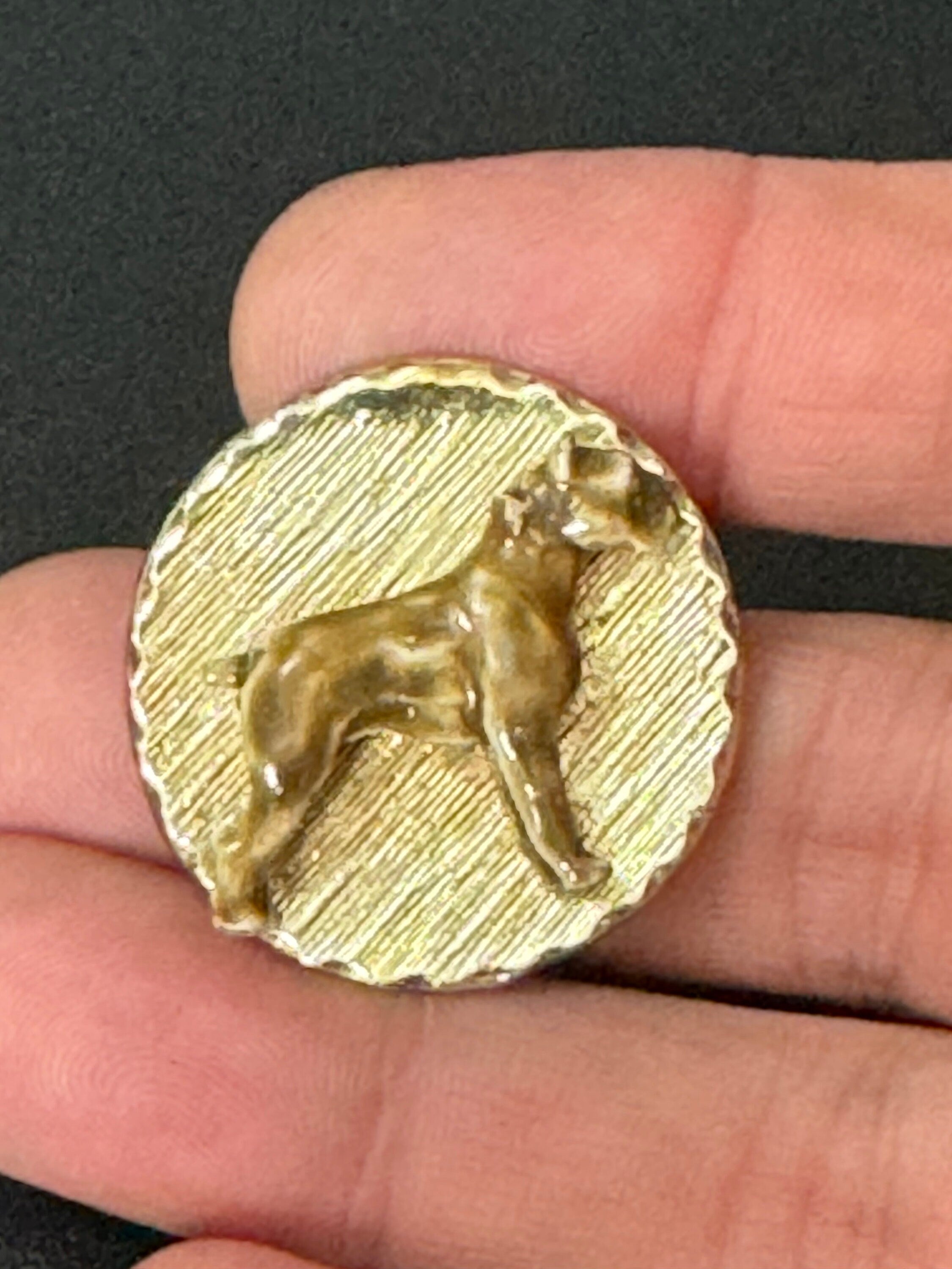 Signed HOLLYWOOD round gold tone brown enamel dog brooch