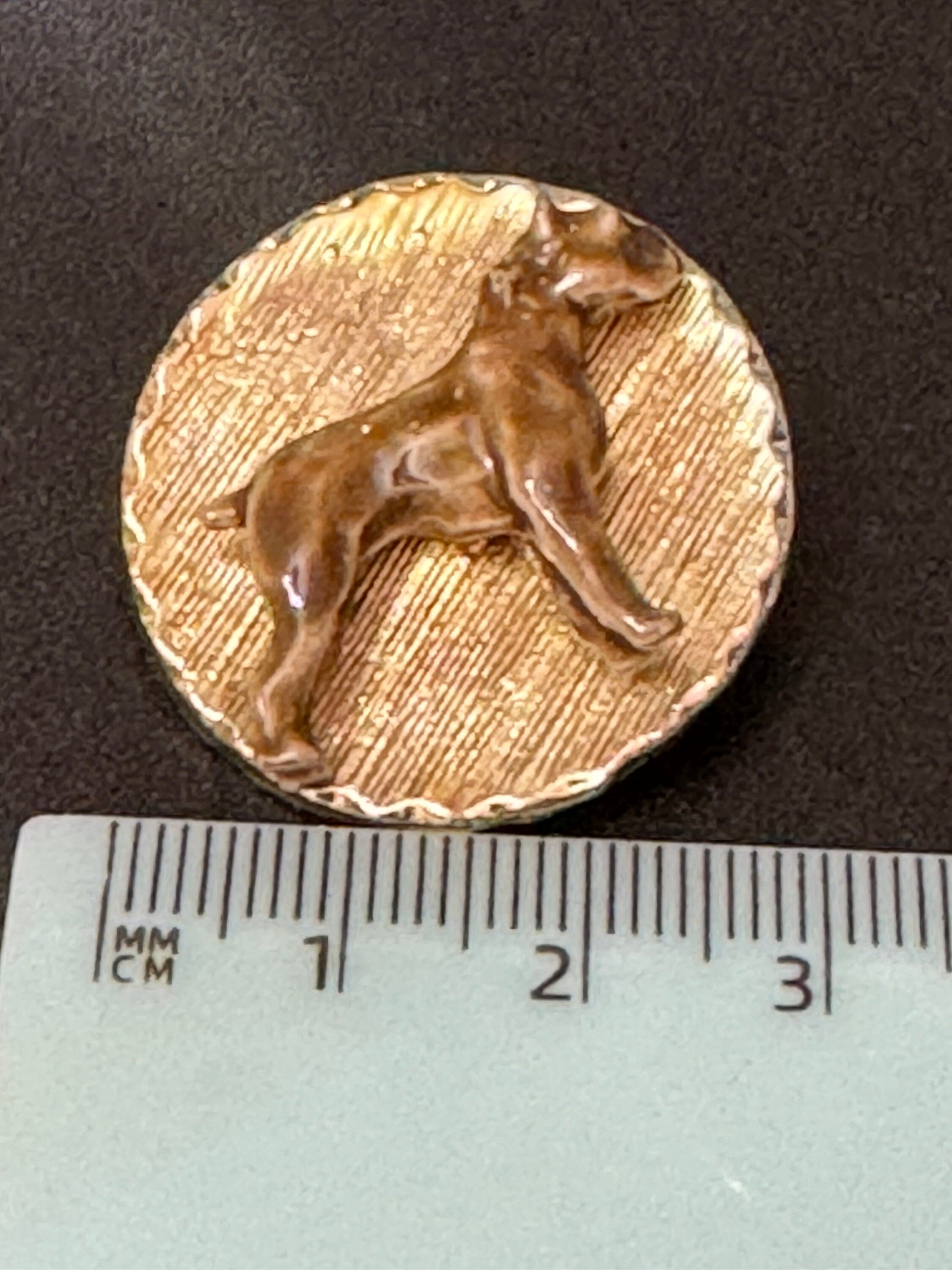 Signed HOLLYWOOD round gold tone brown enamel dog brooch