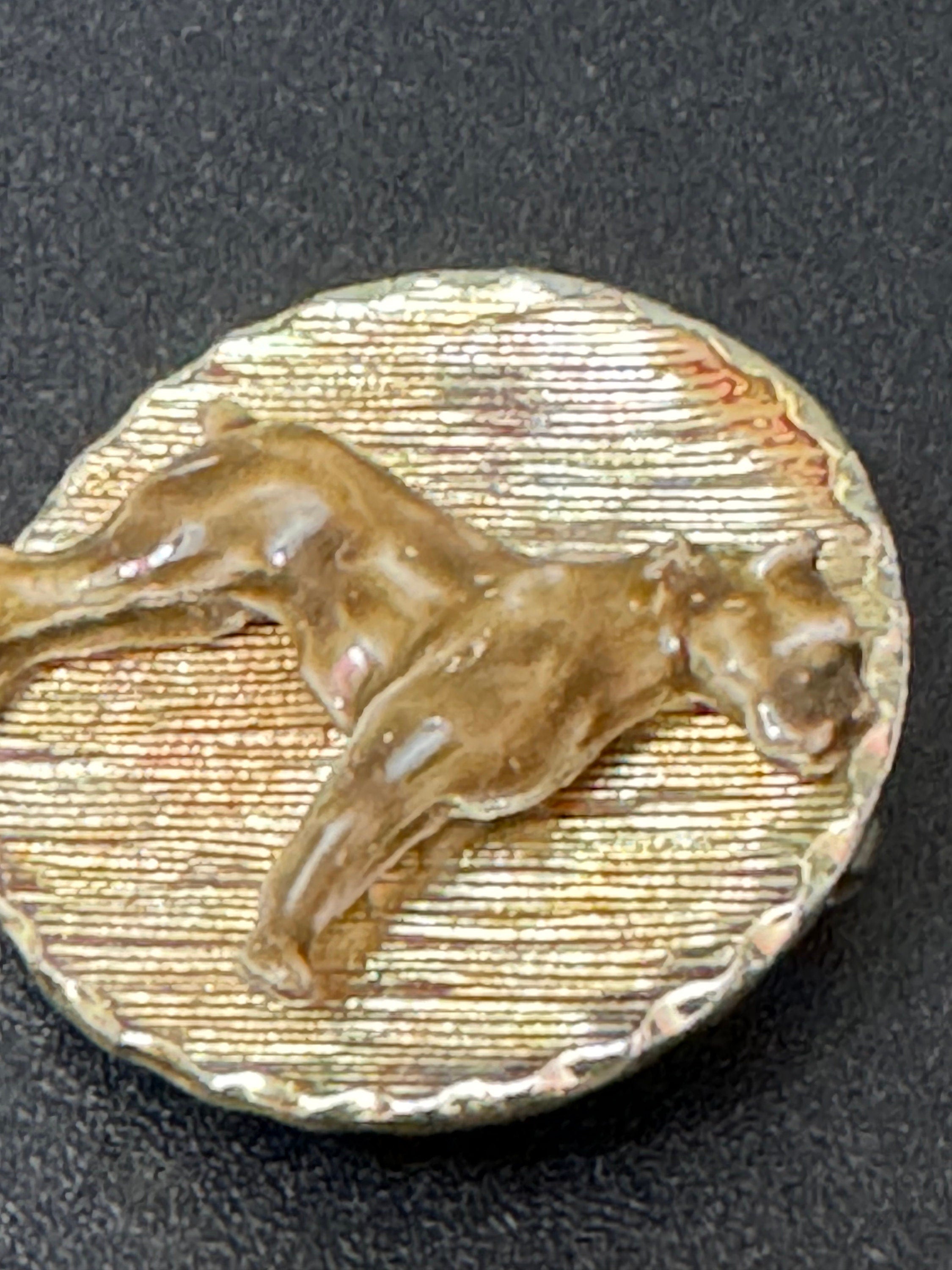 Signed HOLLYWOOD round gold tone brown enamel dog brooch