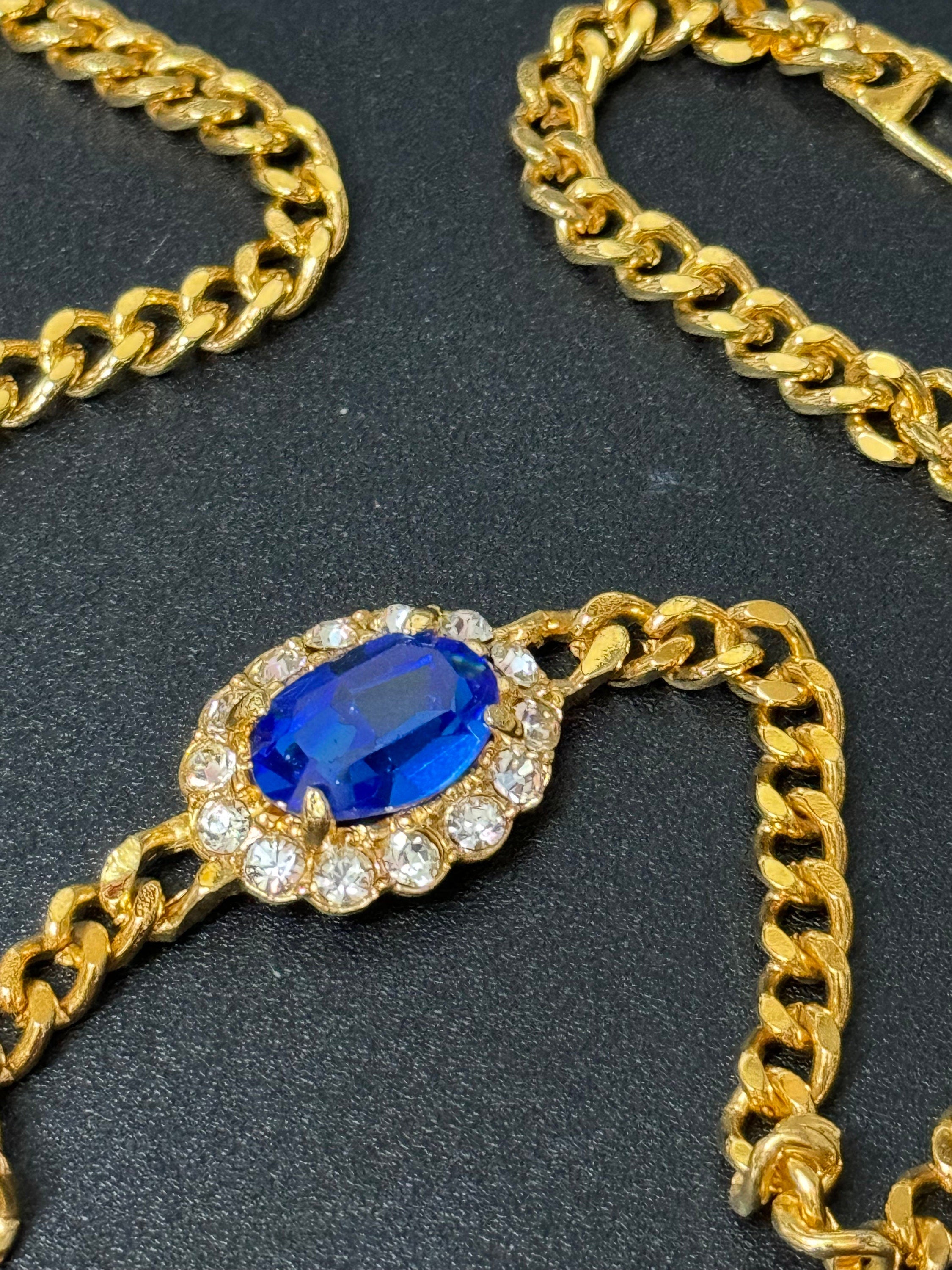 Swarovski Crystal sapphire Pendant Necklace, Vintage 1980s