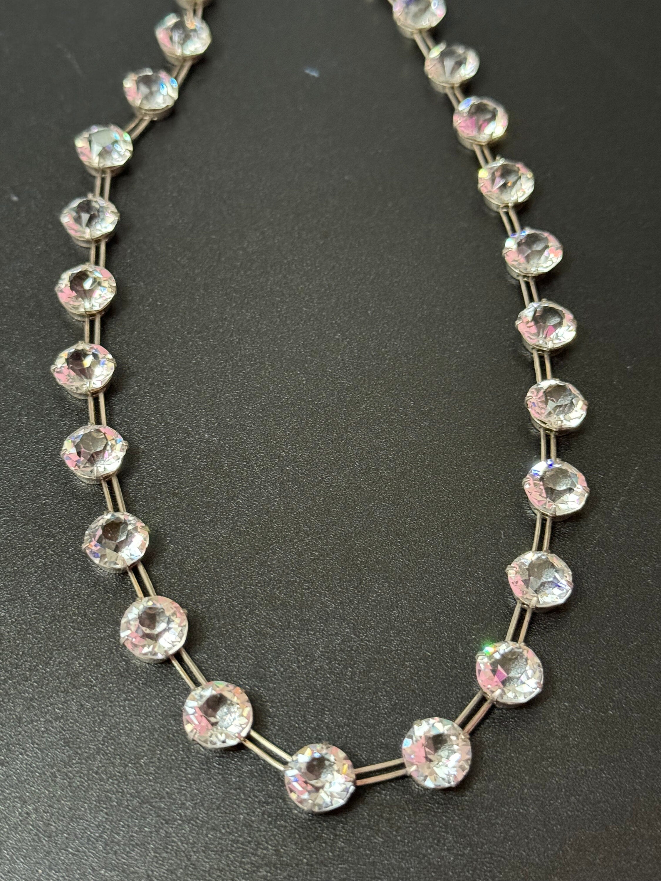 Art Deco Sterling Silver Rhinestone Necklace - 1920s Bridal Jewelry