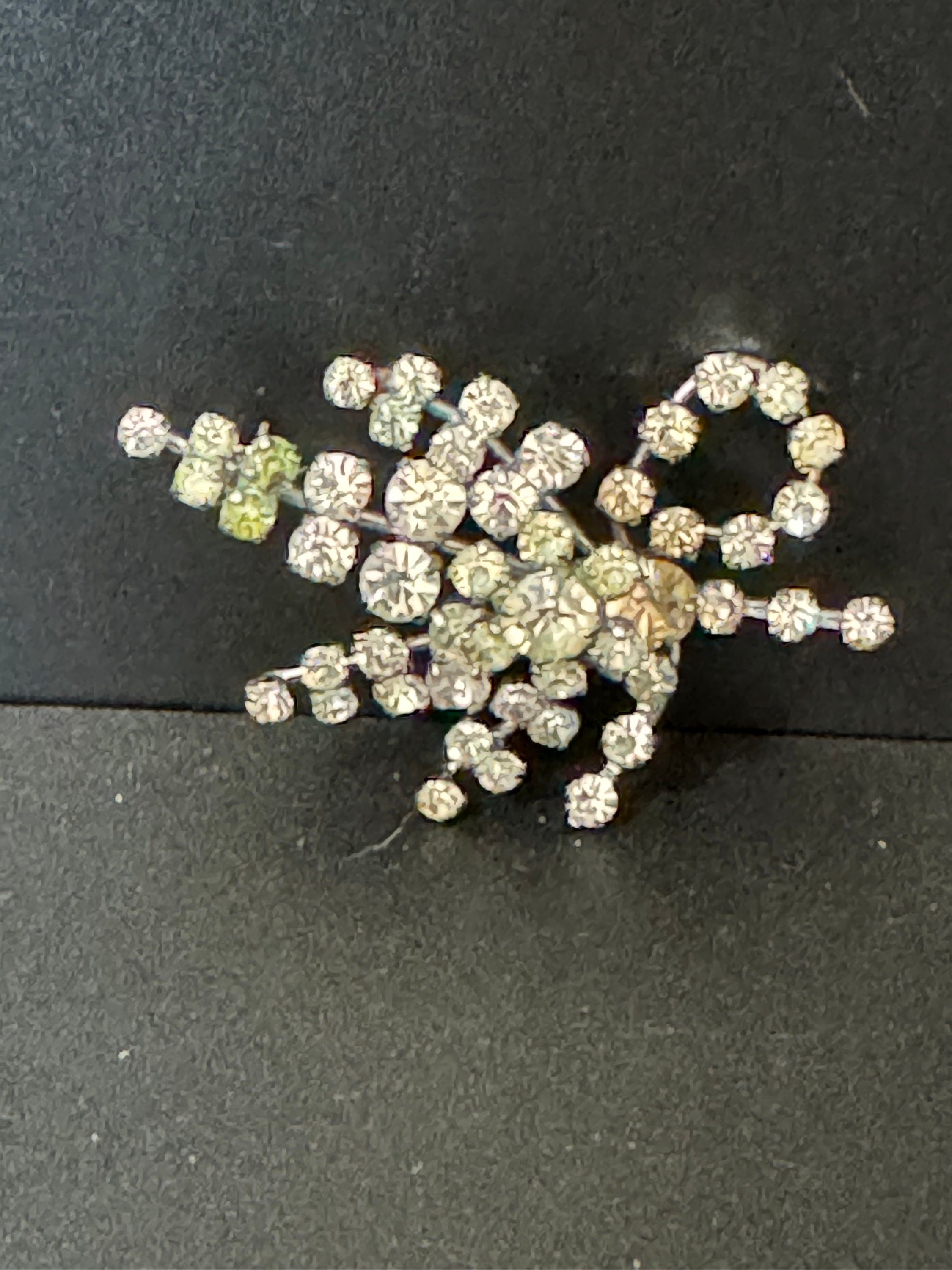 clear rhinestone diamanté leaf brooch, vintage
