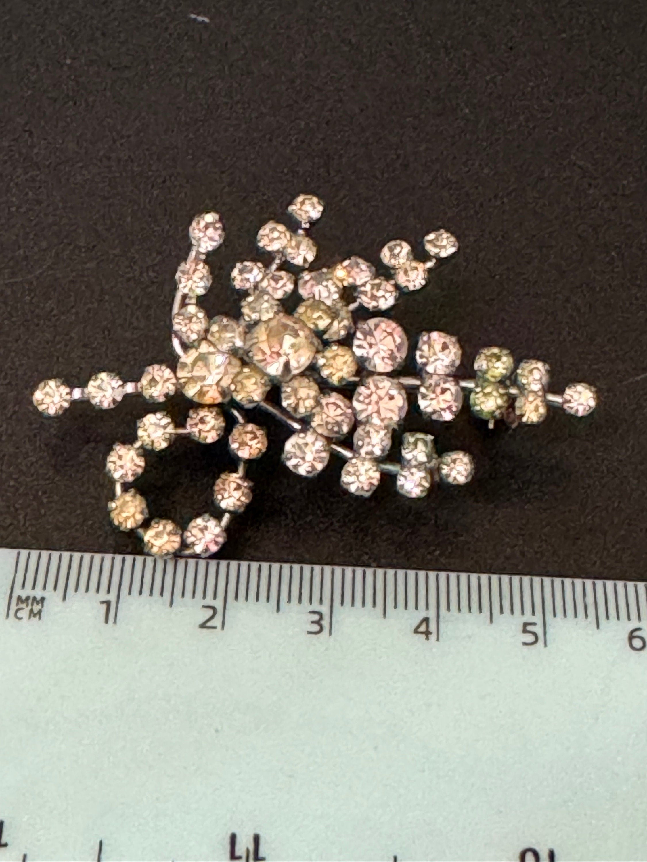 clear rhinestone diamanté leaf brooch, vintage
