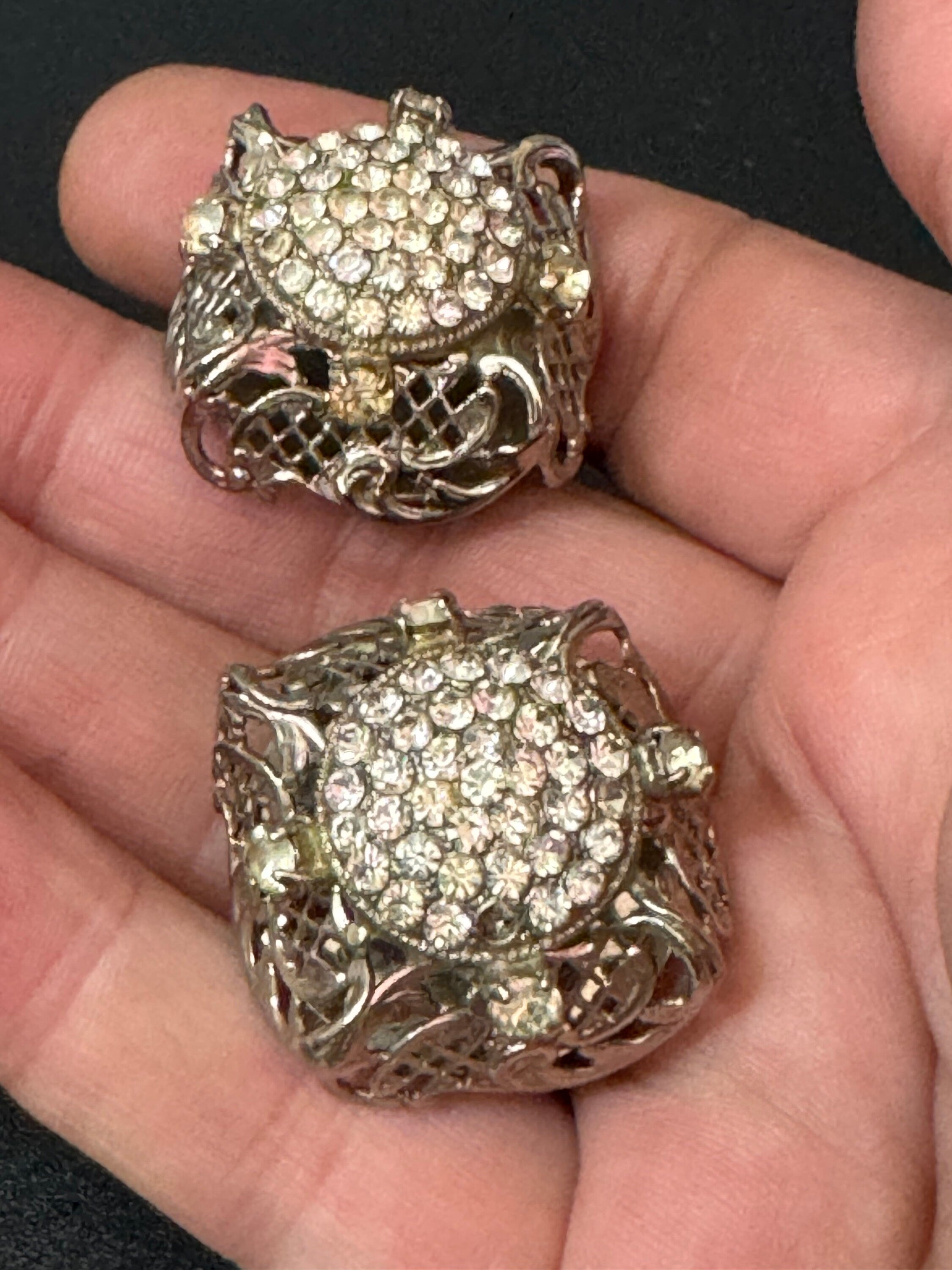 Czech caged crystal Rhinestone Clip On Earrings