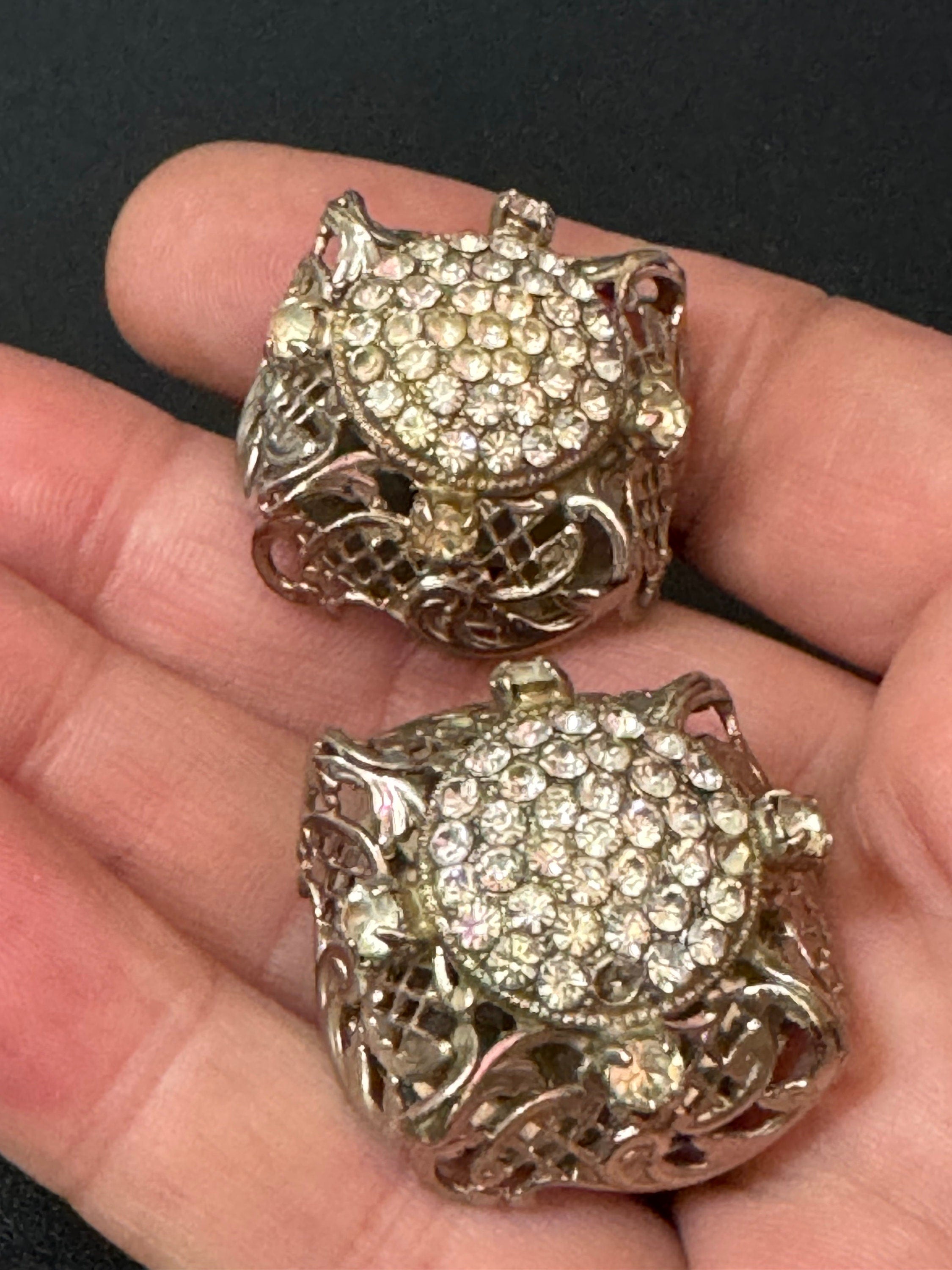 Czech caged crystal Rhinestone Clip On Earrings