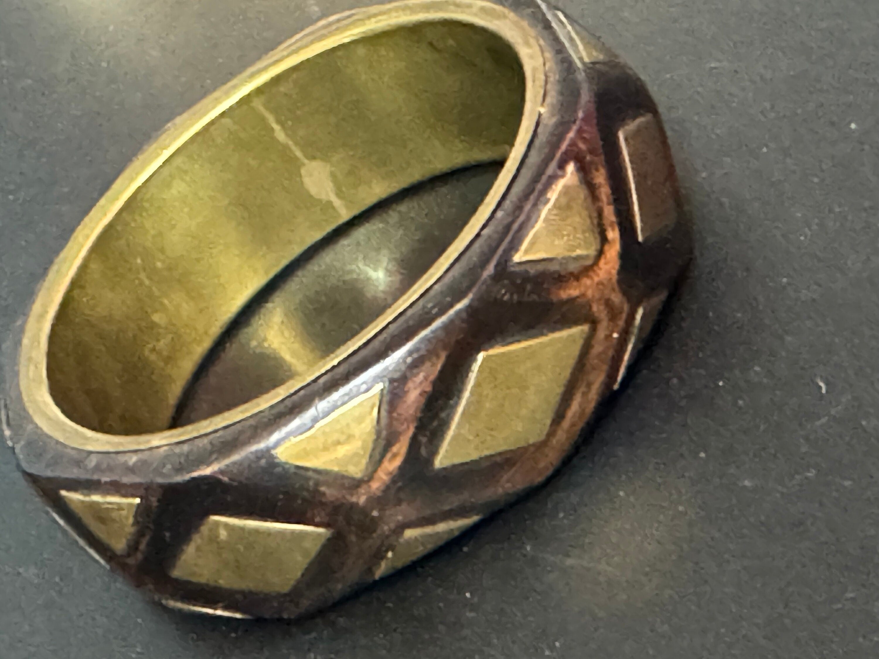 Vintage Boho Wood Bangle: Dark Brown & Brass Cuff Bracelet