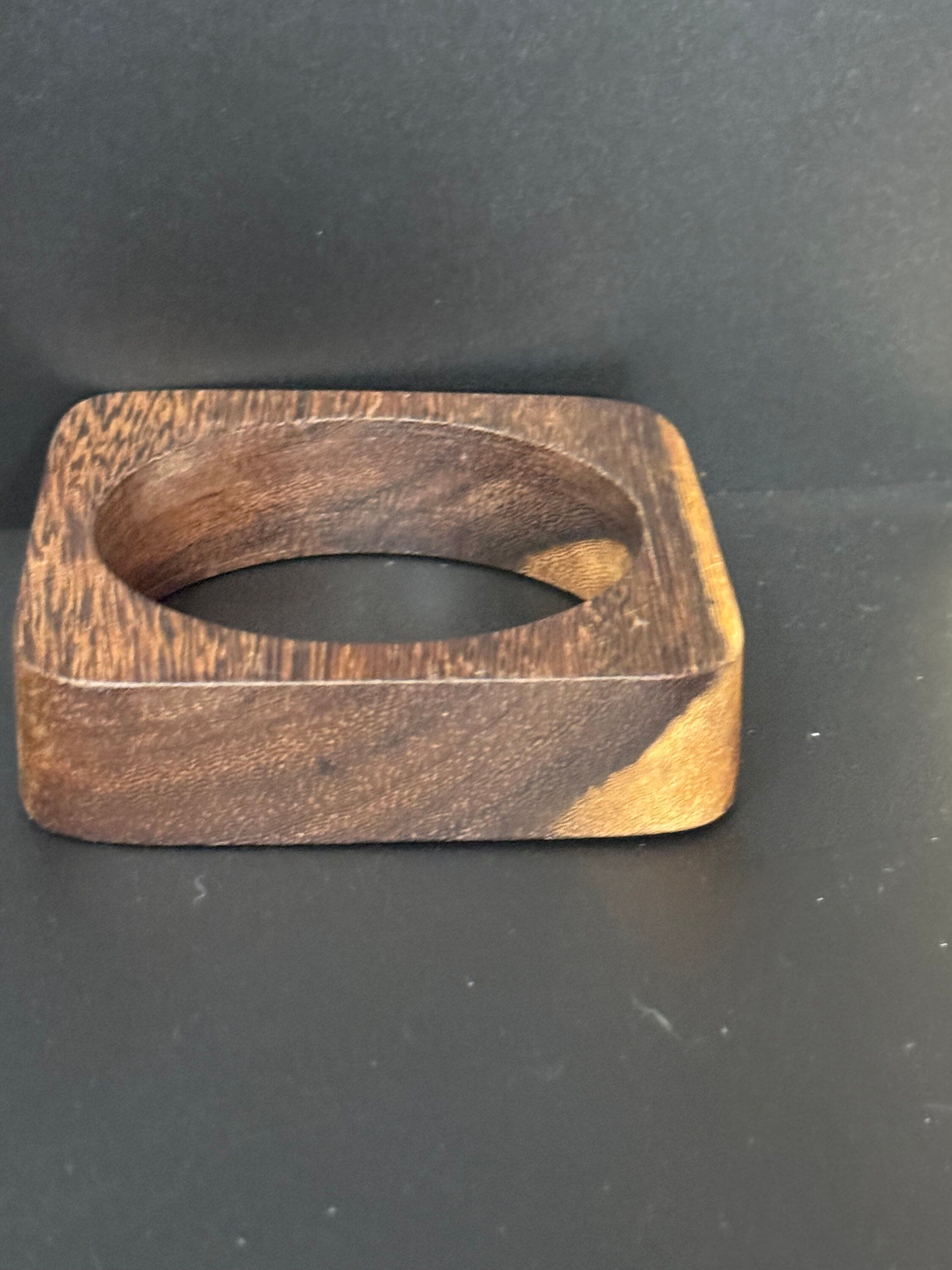 Vintage Boho Square Wood Bangle Bracelet: Wide Cuff