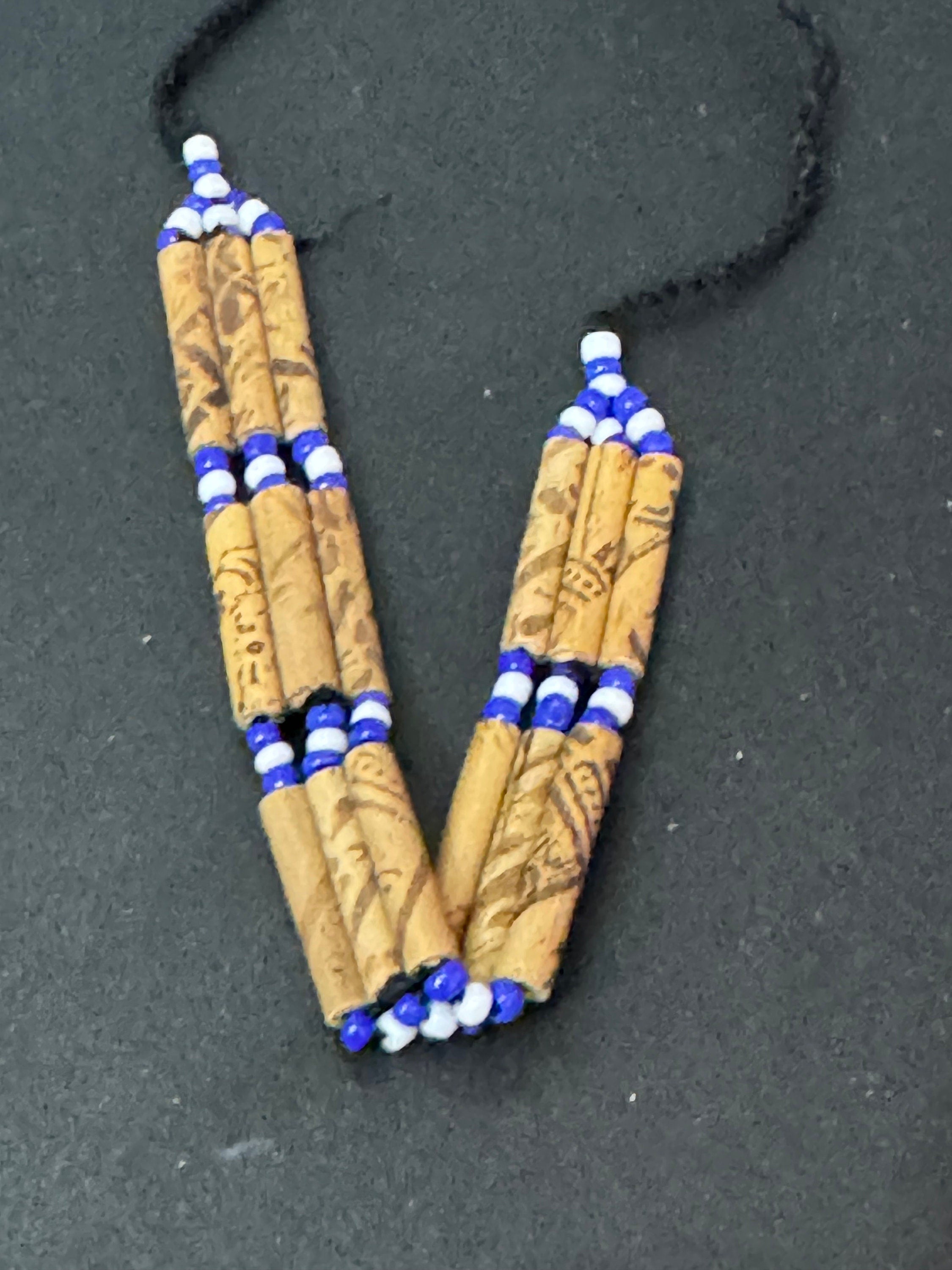 Boho Wooden Beaded Bracelet: Royal Blue & Black Tie Up Jewelry