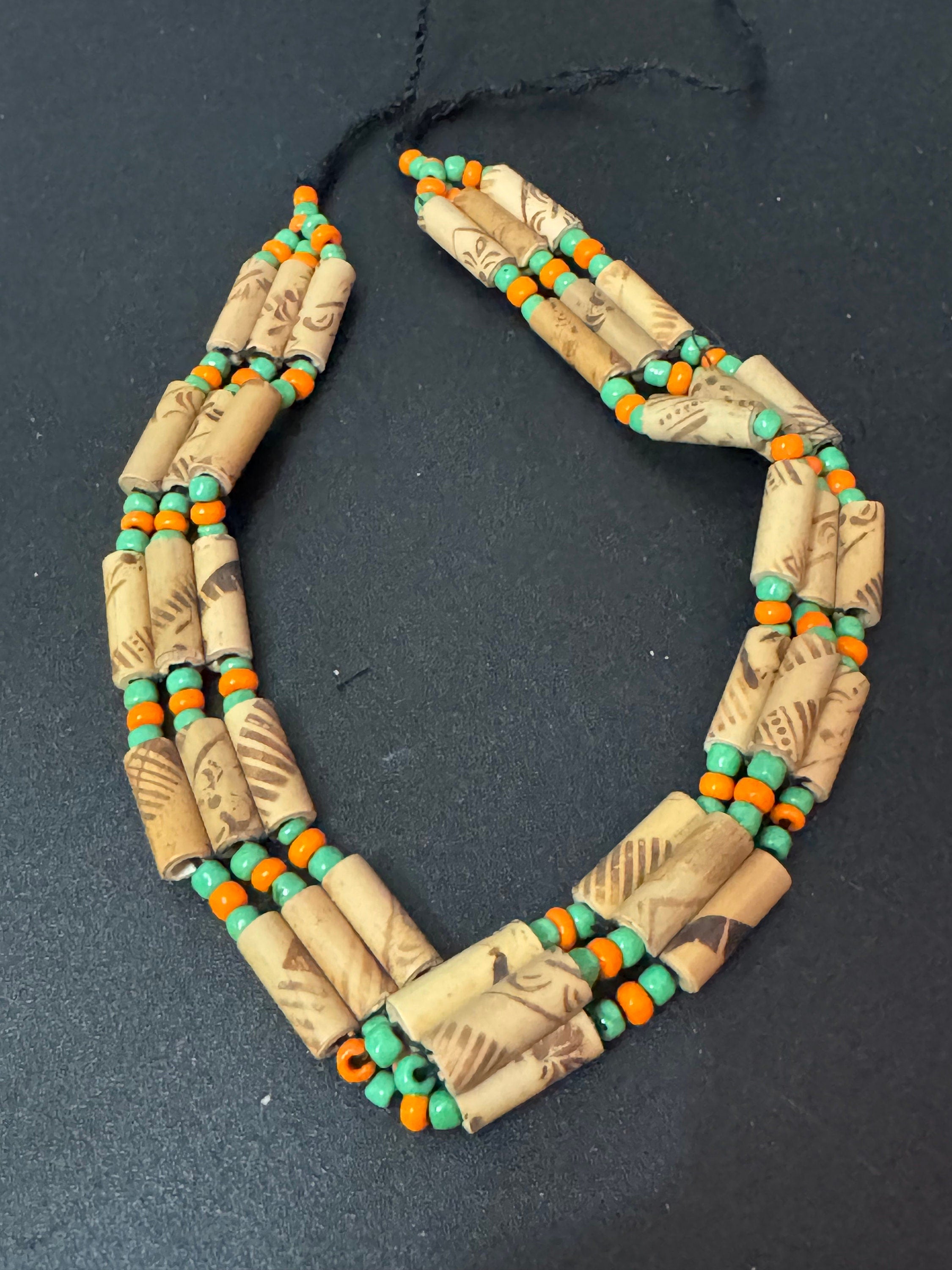Boho Wooden Beaded Choker: Retro Orange & Green Tie Necklace
