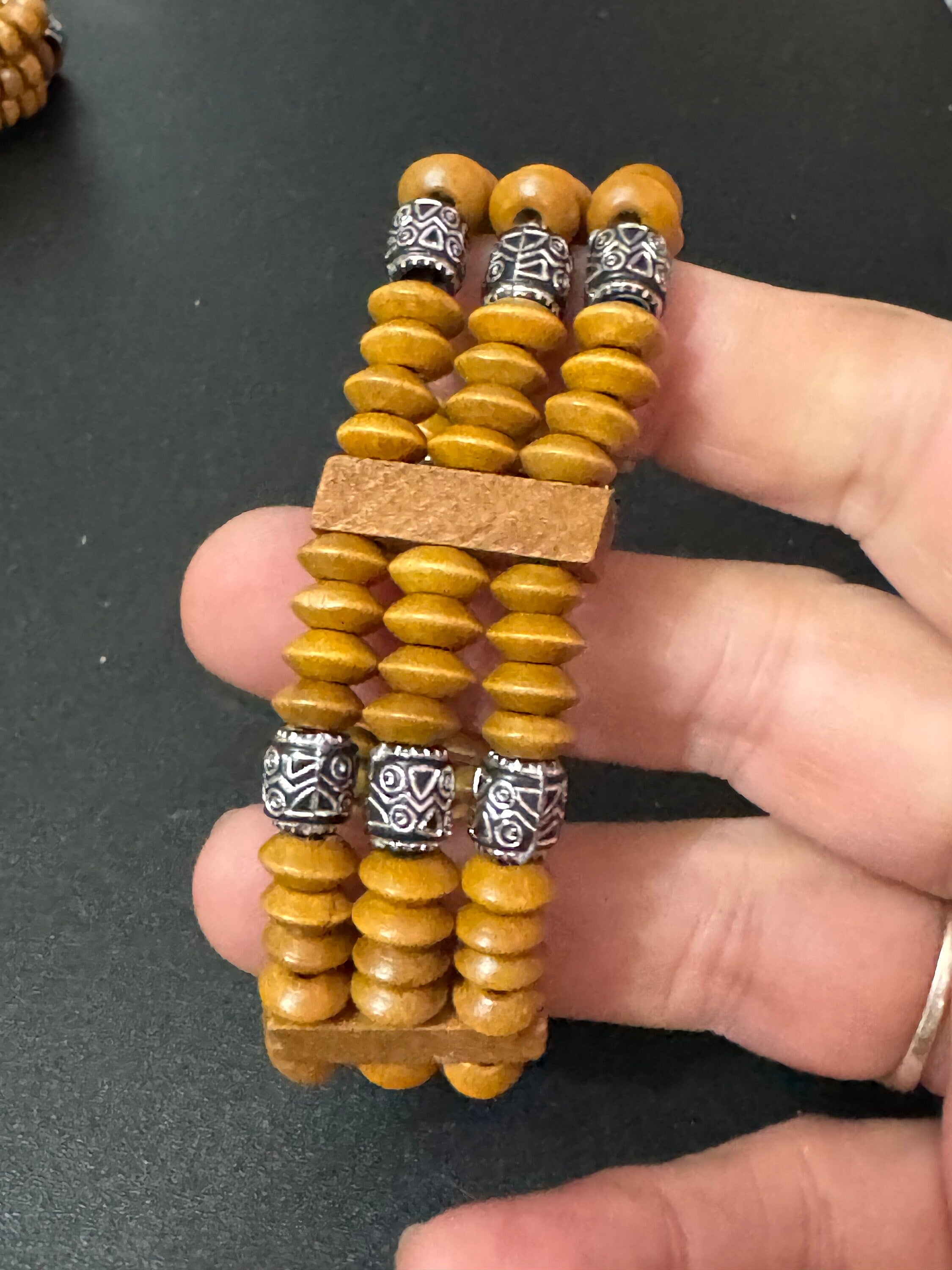 Boho Brown Wood Beaded Stretch Bracelet: Retro Unisex Jewellery