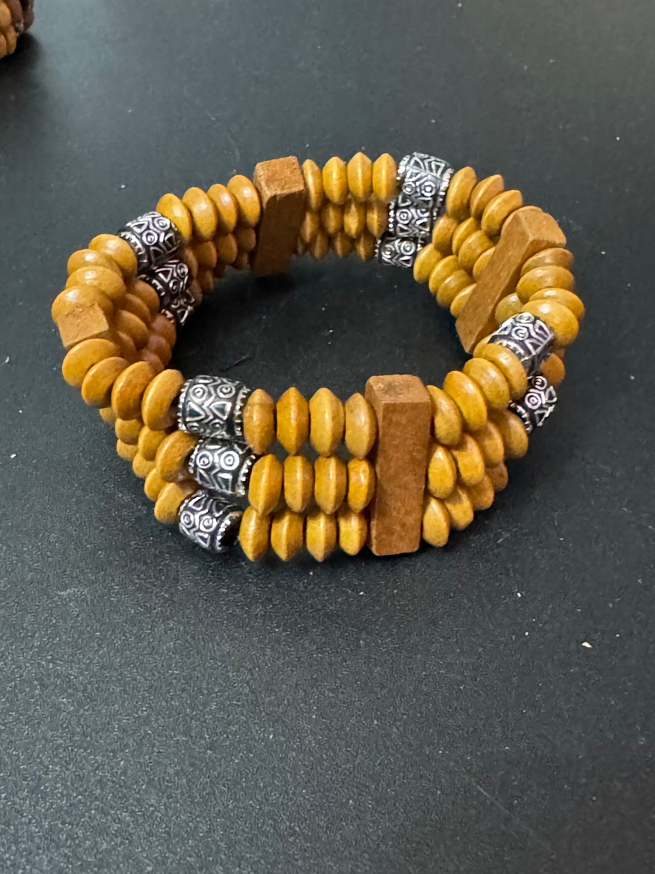 Boho Brown Wood Beaded Stretch Bracelet: Retro Unisex Jewellery