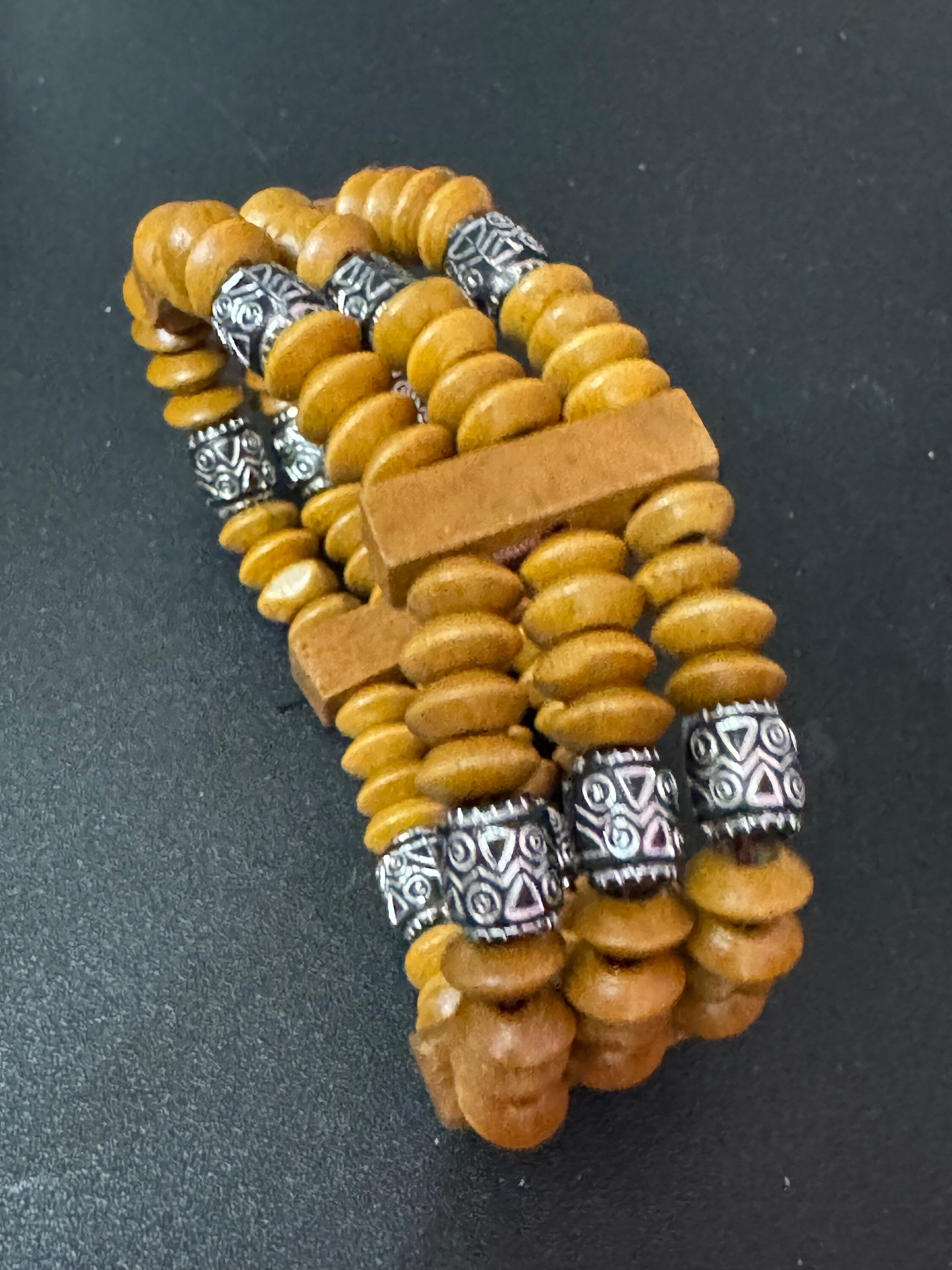 Boho Brown Wood Beaded Stretch Bracelet: Retro Unisex Jewellery