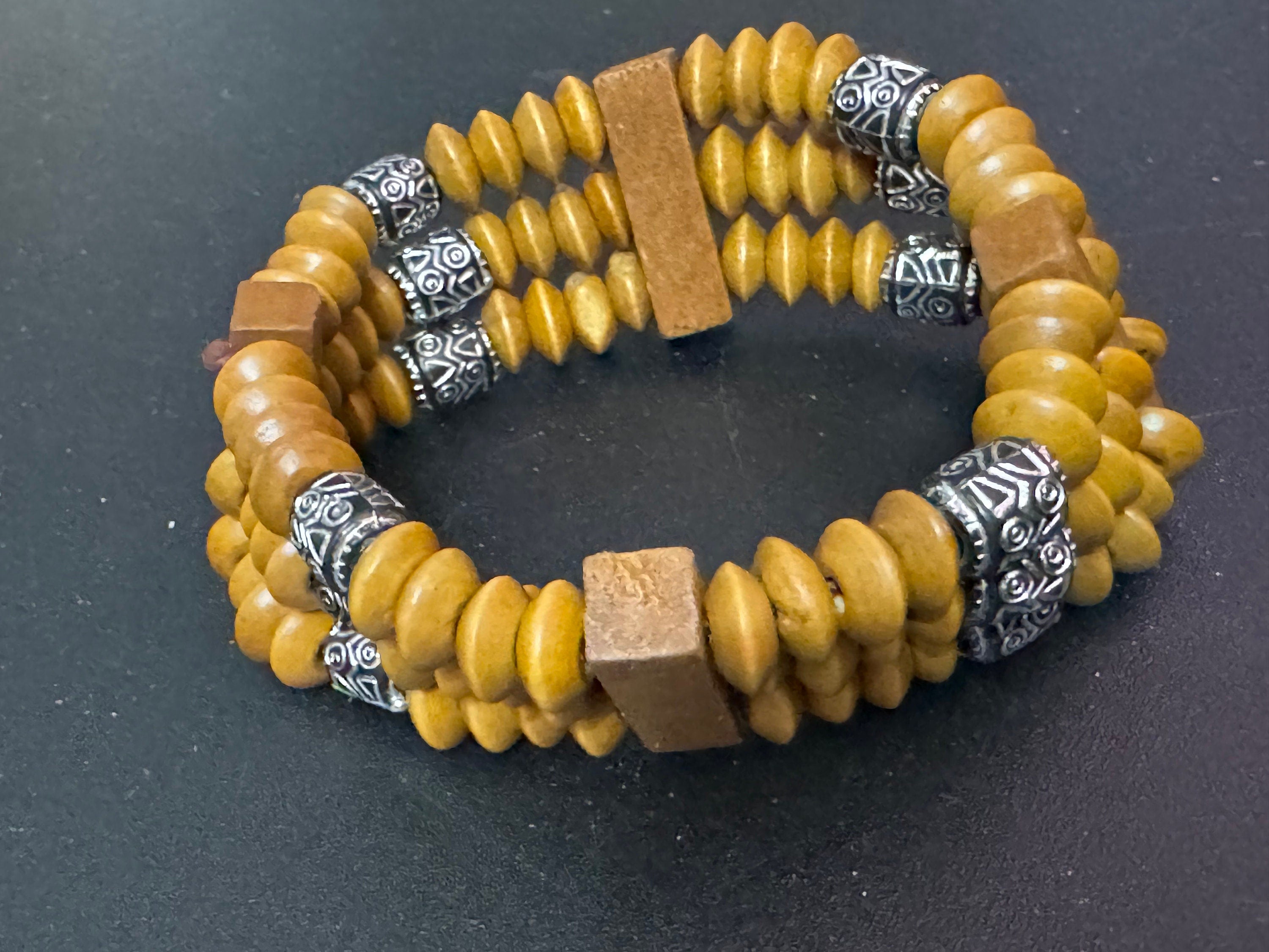 Boho Brown Wood Beaded Stretch Bracelet: Retro Unisex Jewellery