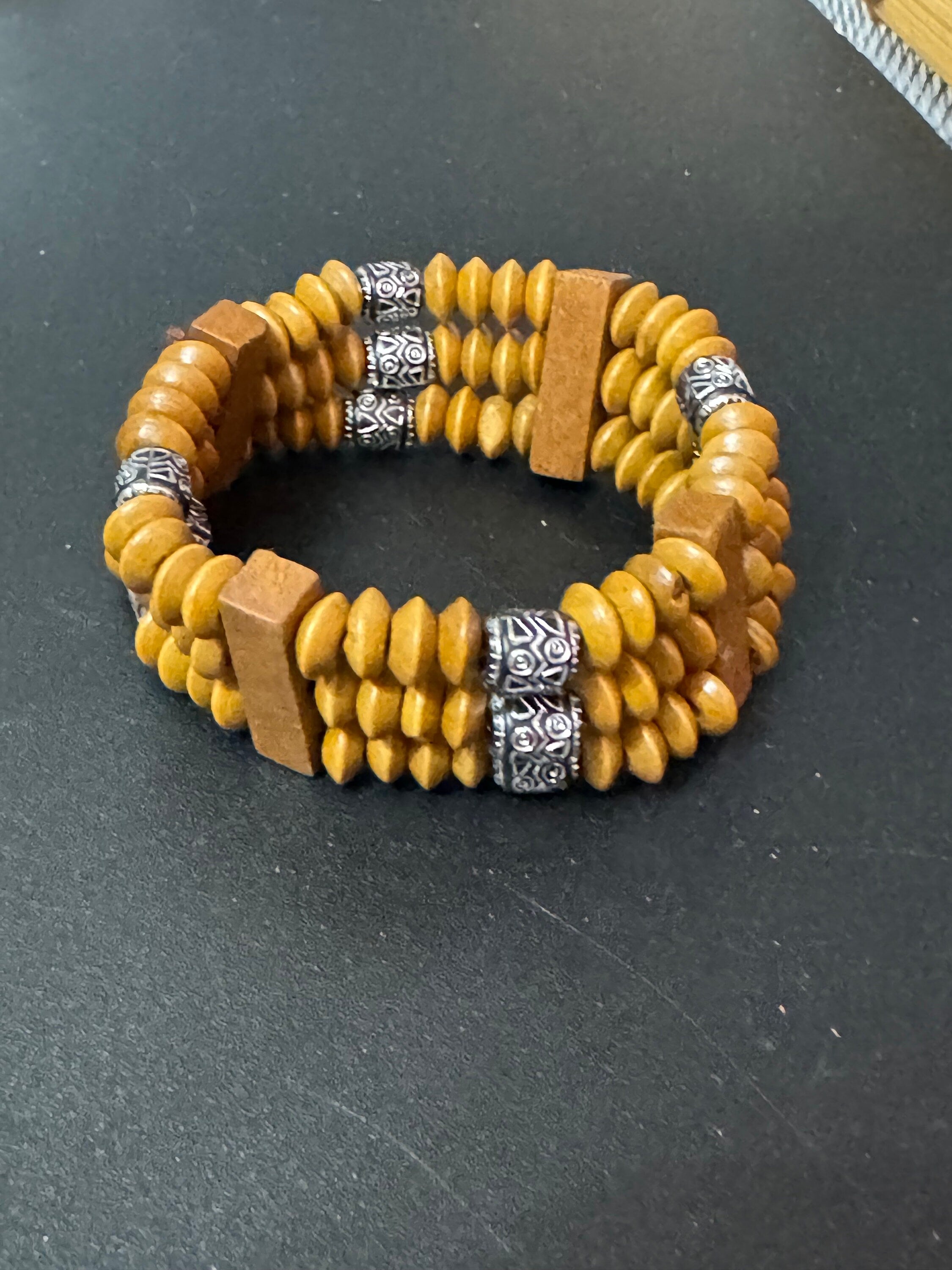 Boho Brown Wood Beaded Stretch Bracelet: Retro Unisex Jewellery