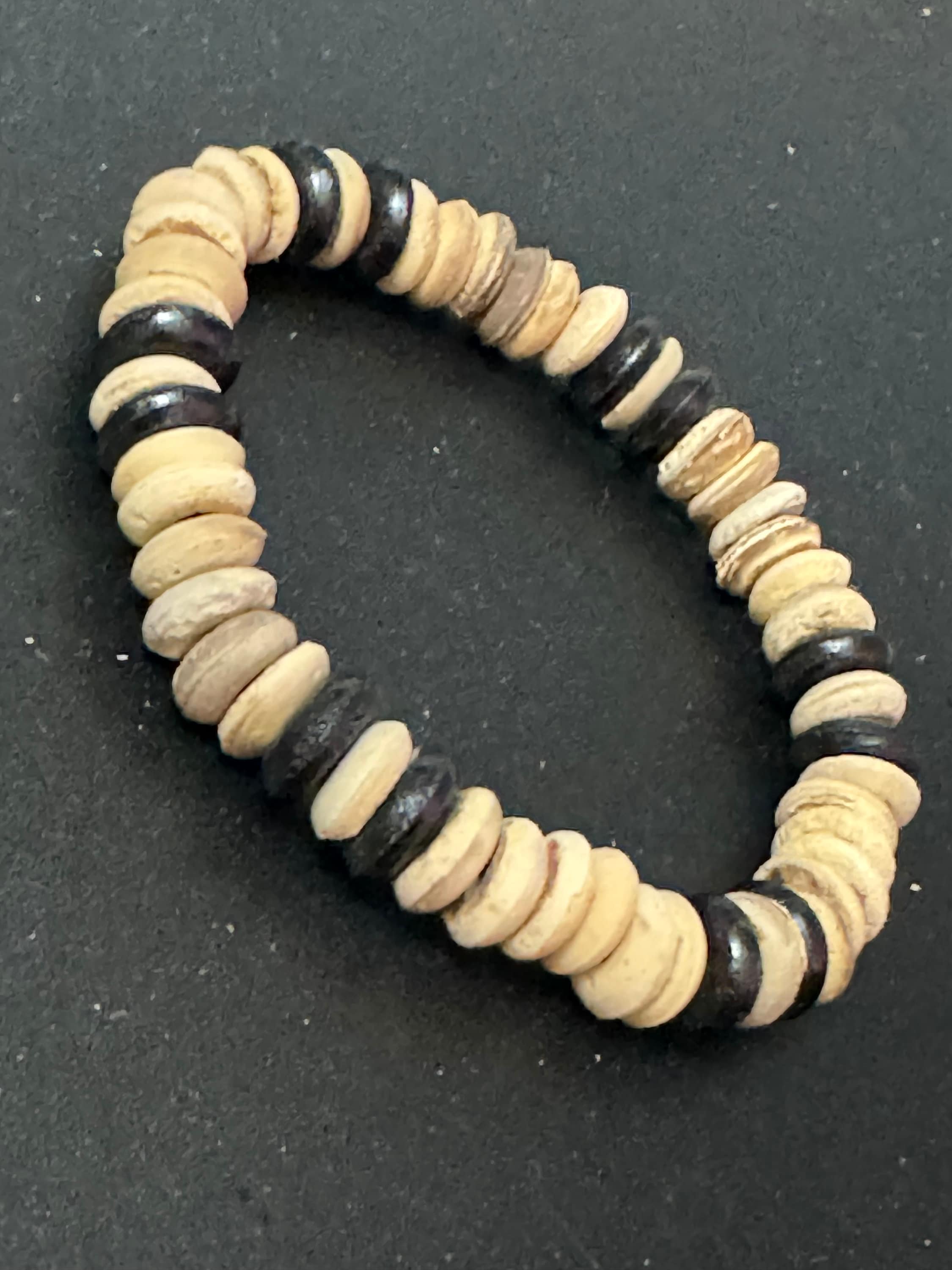 Boho Wood & Nut Beaded Stretch Bracelet, Unisex Beach Jewellery