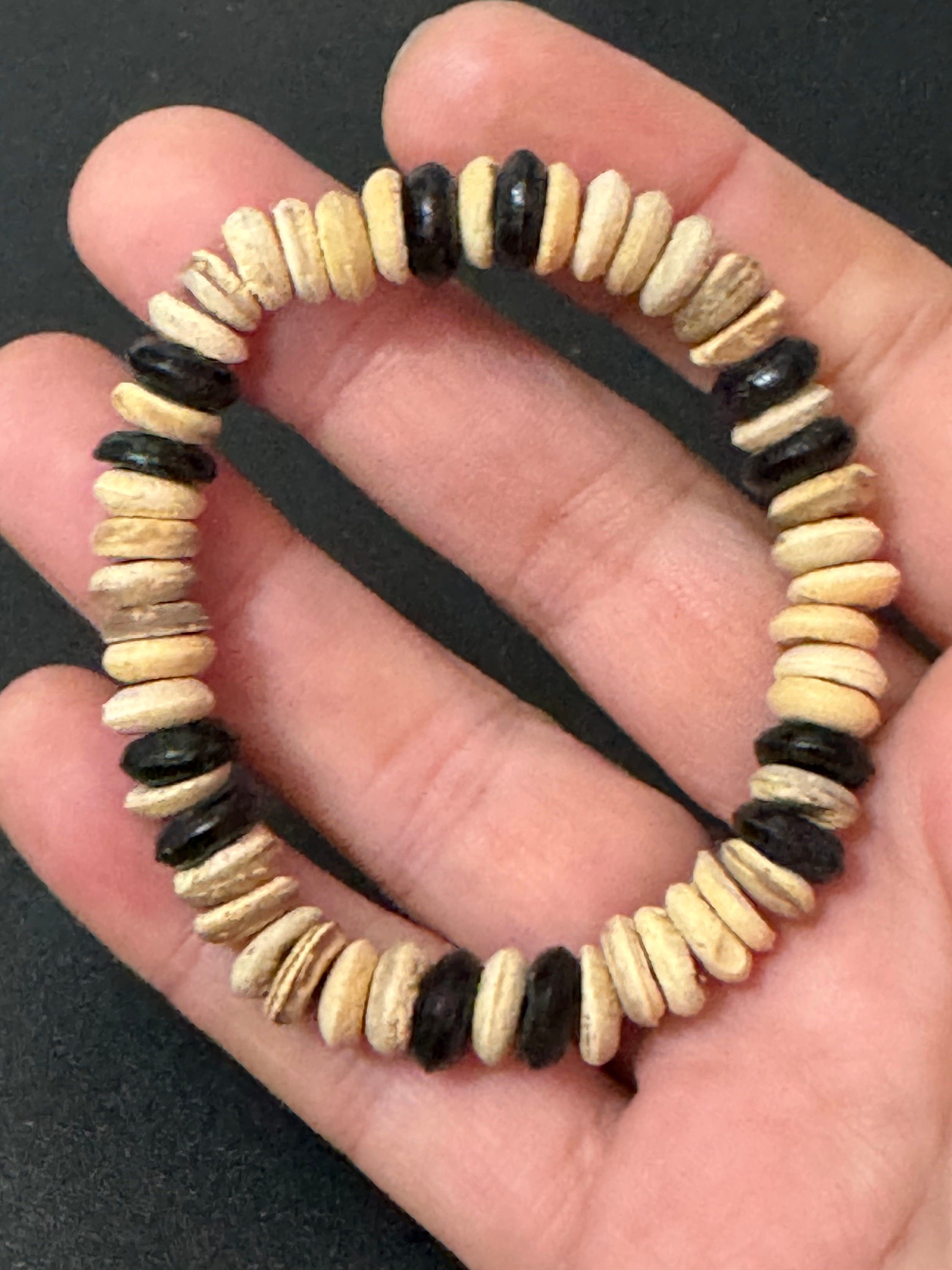 Boho Wood & Nut Beaded Stretch Bracelet, Unisex Beach Jewellery