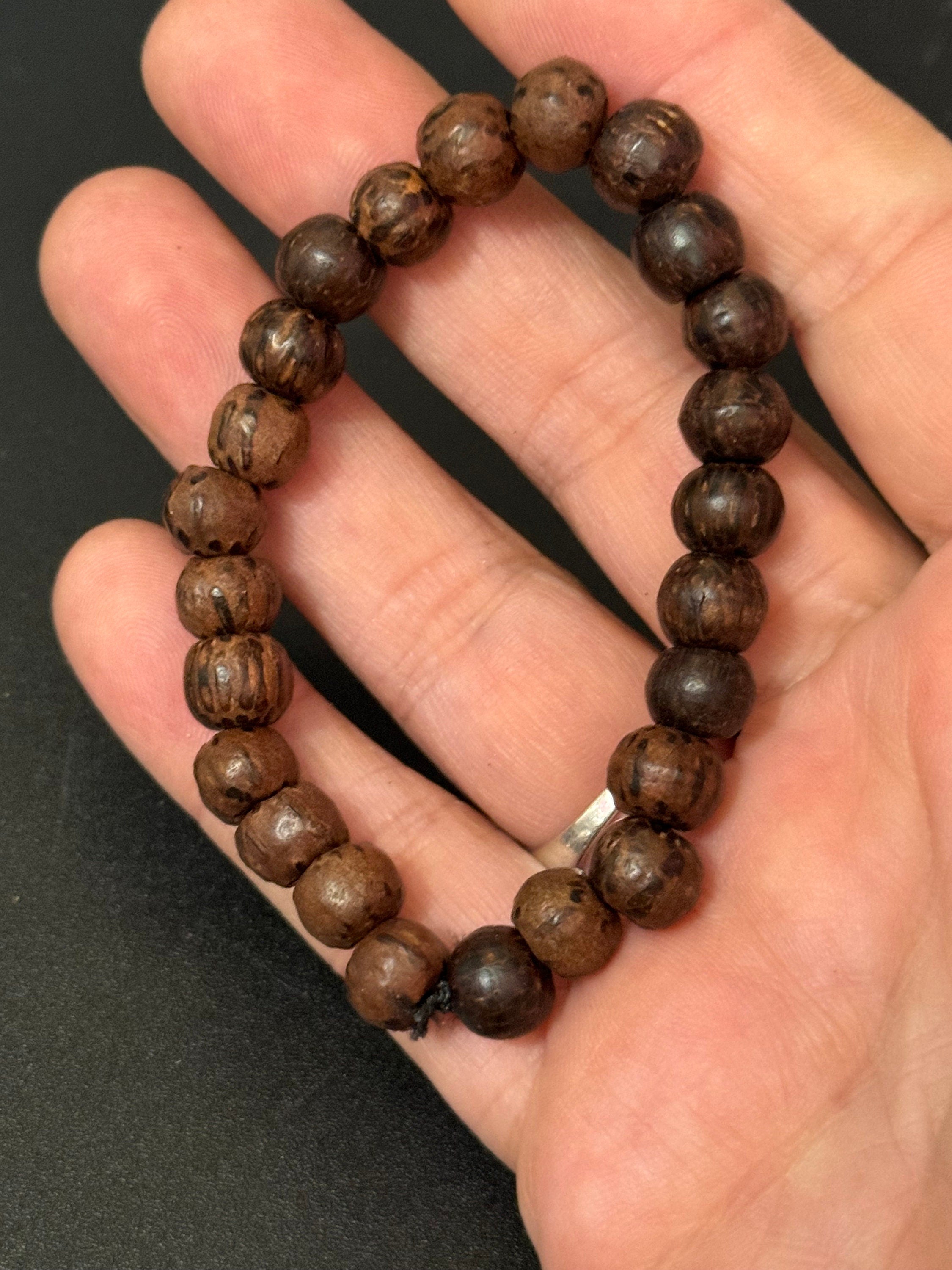 Retro Wood Beaded Stretch Bracelet: Unisex Boho Festival Jewellery