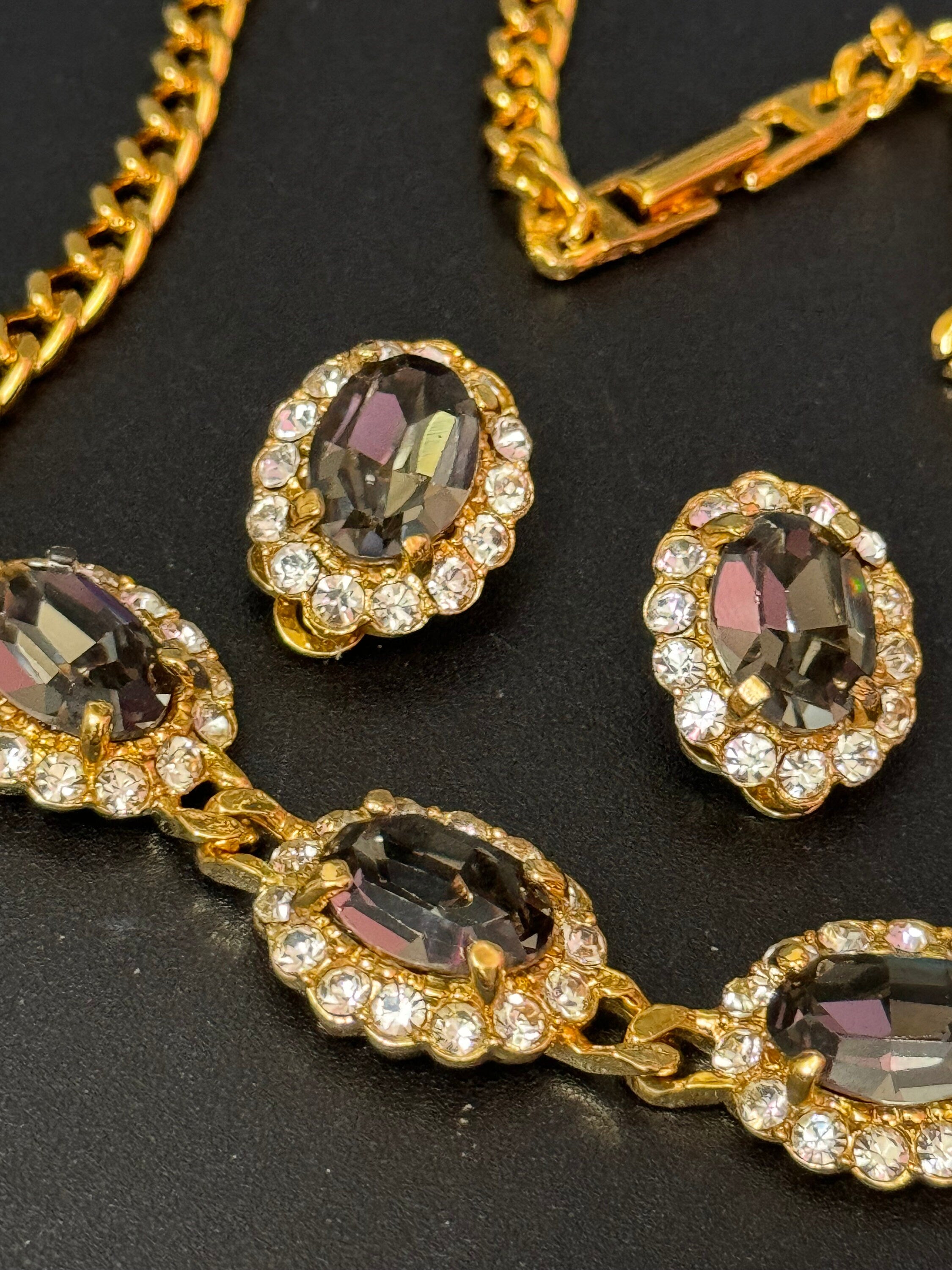 Vintage Swarovski Crystal Necklace & Clip On Earrings Set