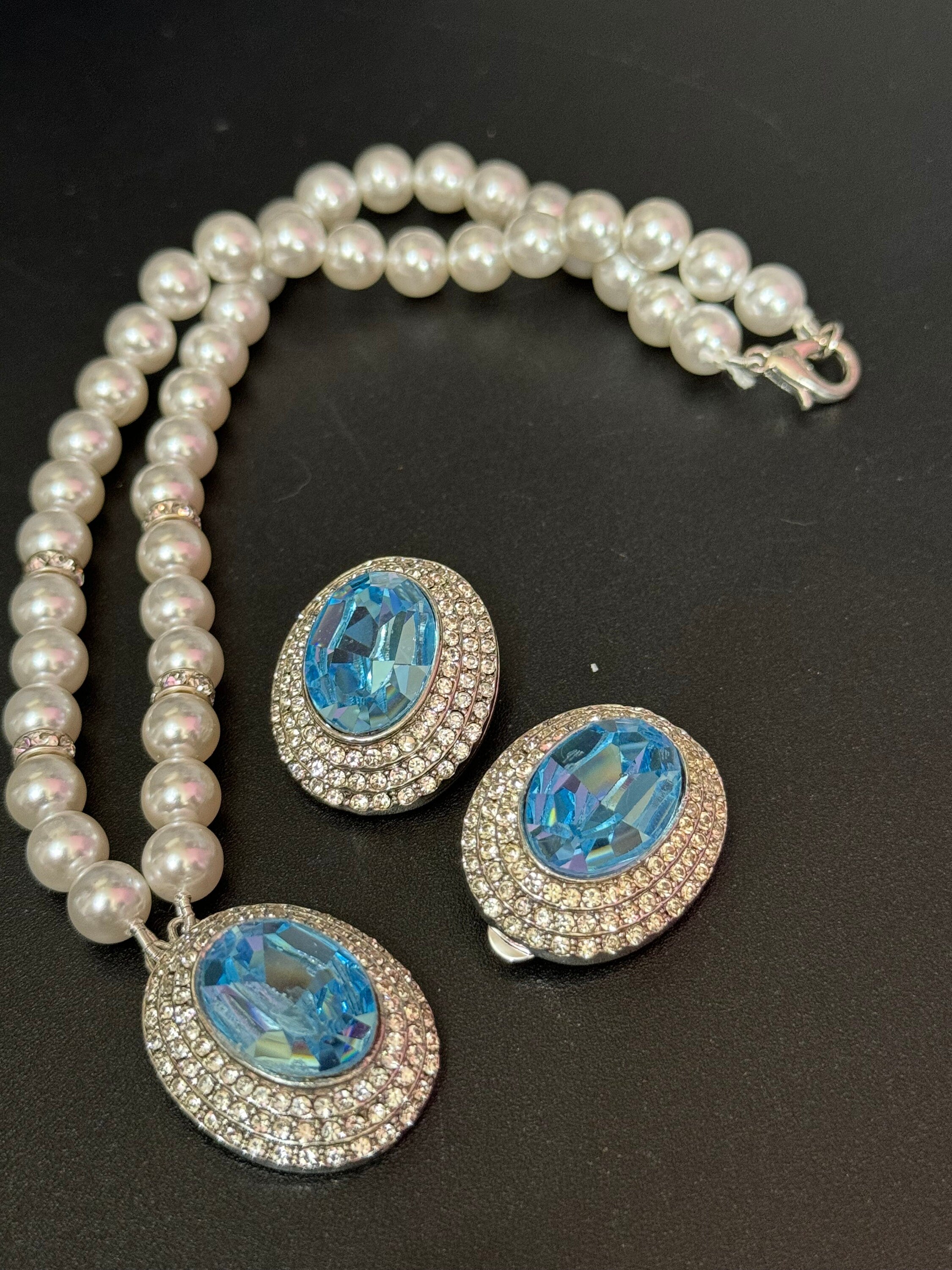 Vintage Swarovski Crystal Necklace & Clip On Earrings Set
