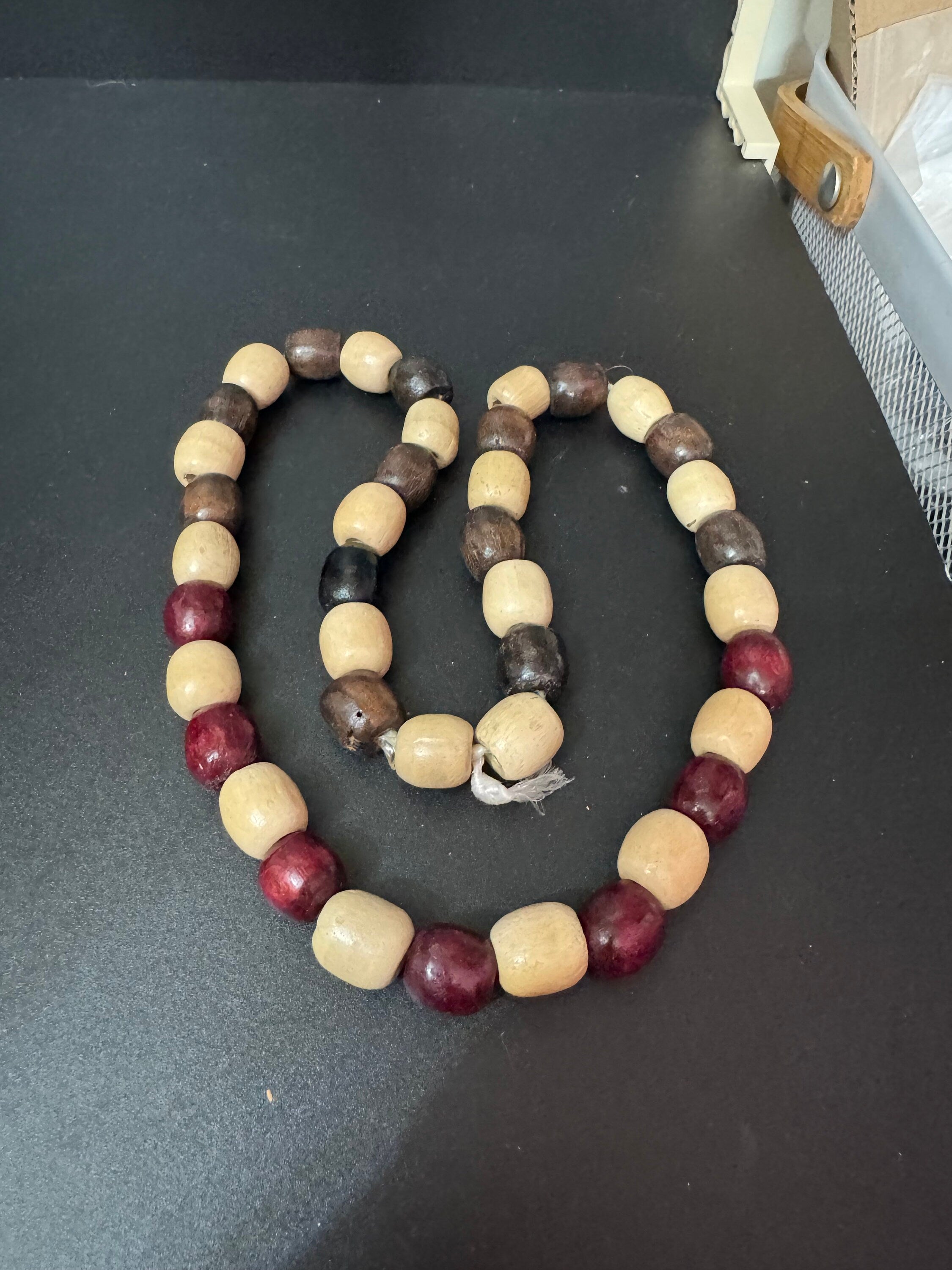 Vintage Wooden Beaded Necklace: Long Boho Layering