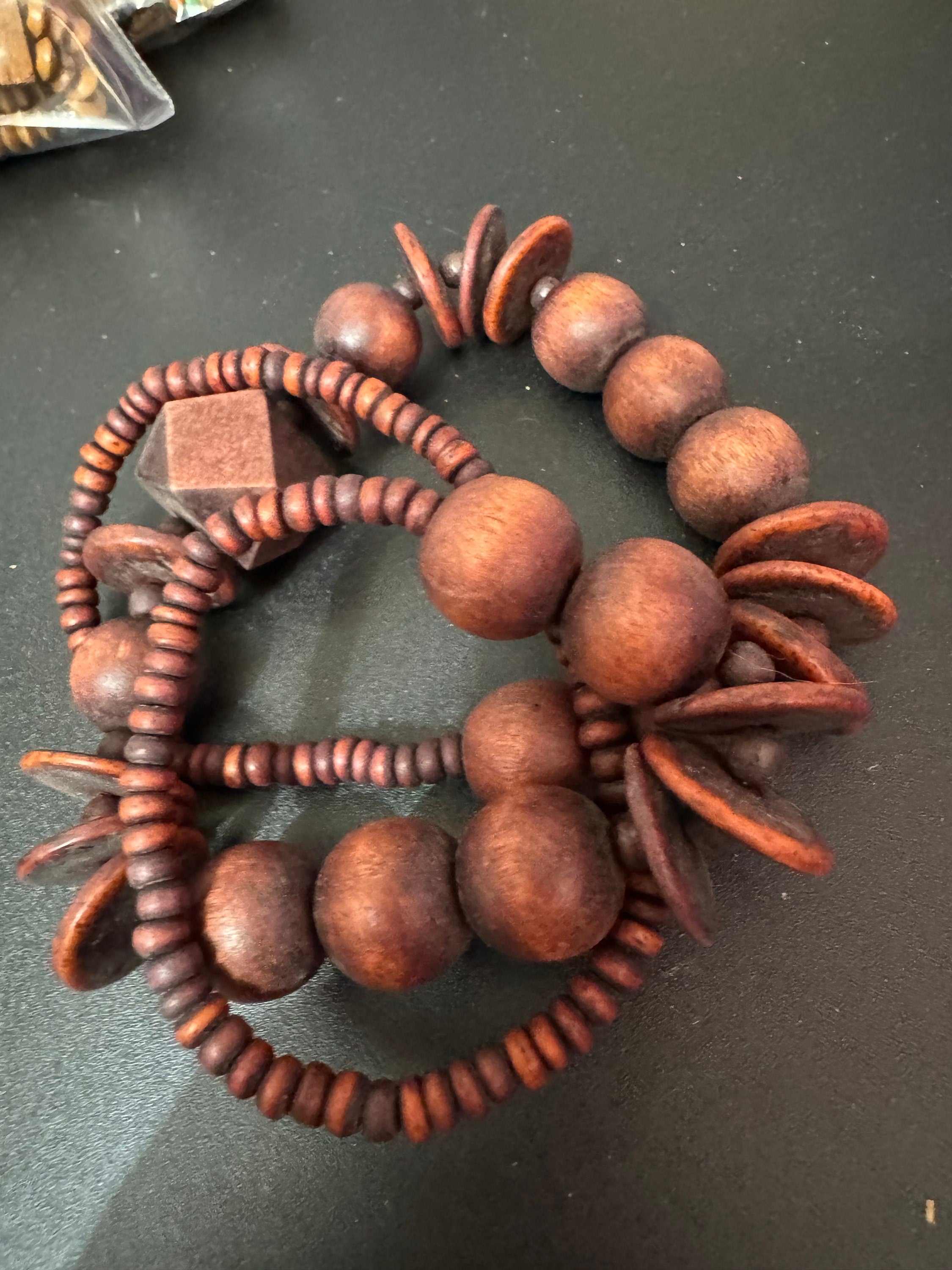 Chunky Vintage Wooden Beaded Necklace: Dark Brown Boho Jewelry