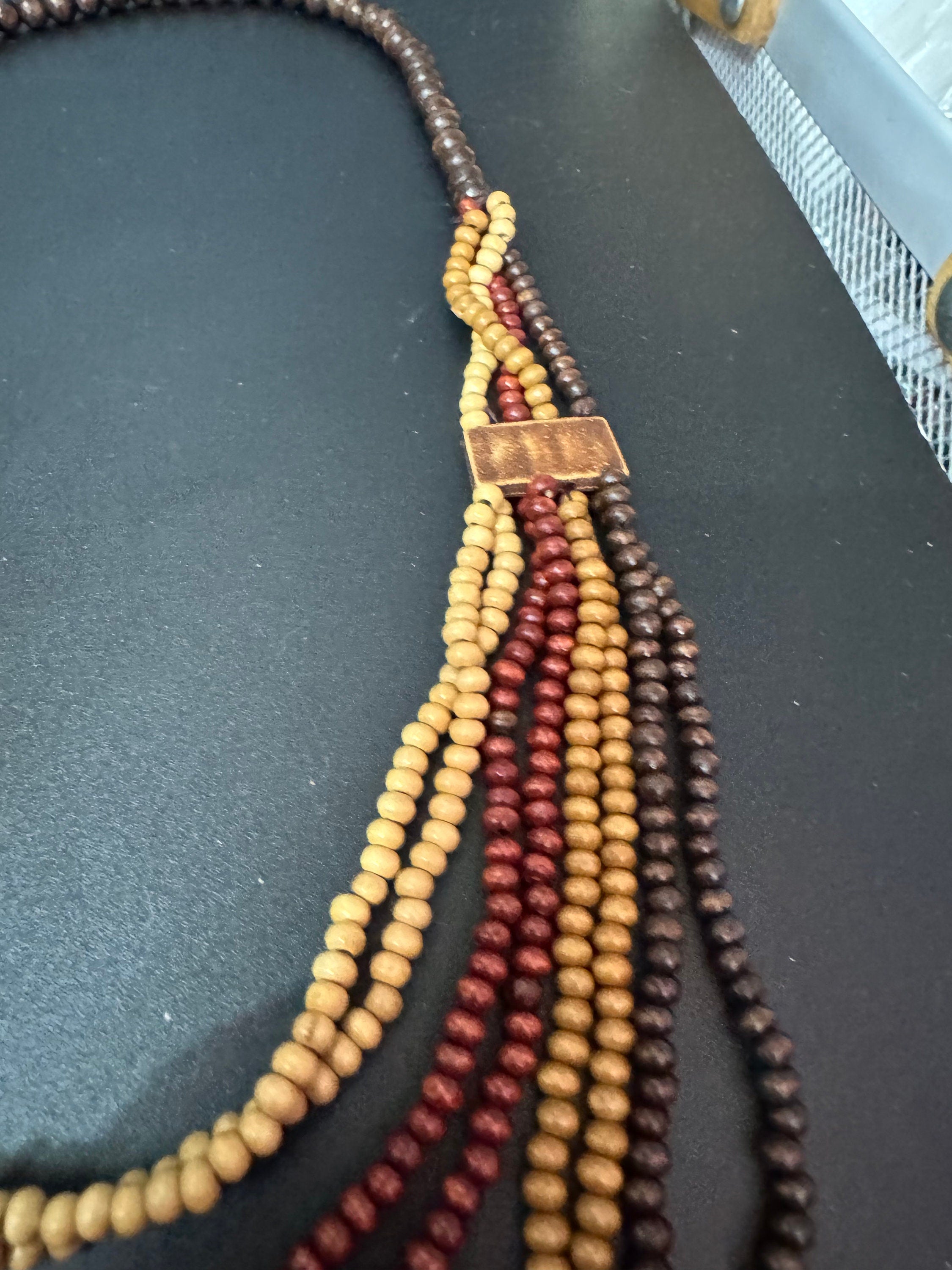 vintage beige and brown wooden natural nut round beaded layering necklace boho festival jewellery