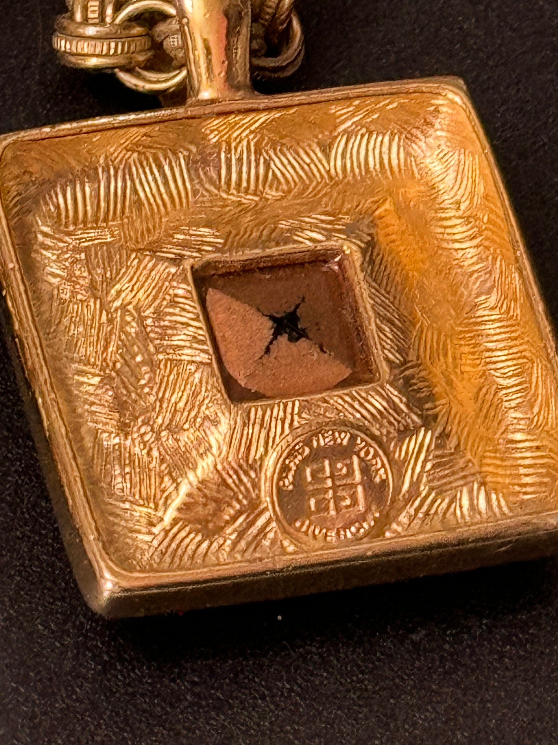 1980s Givenchy, square blue cabochon pendant necklace, designer fully signed