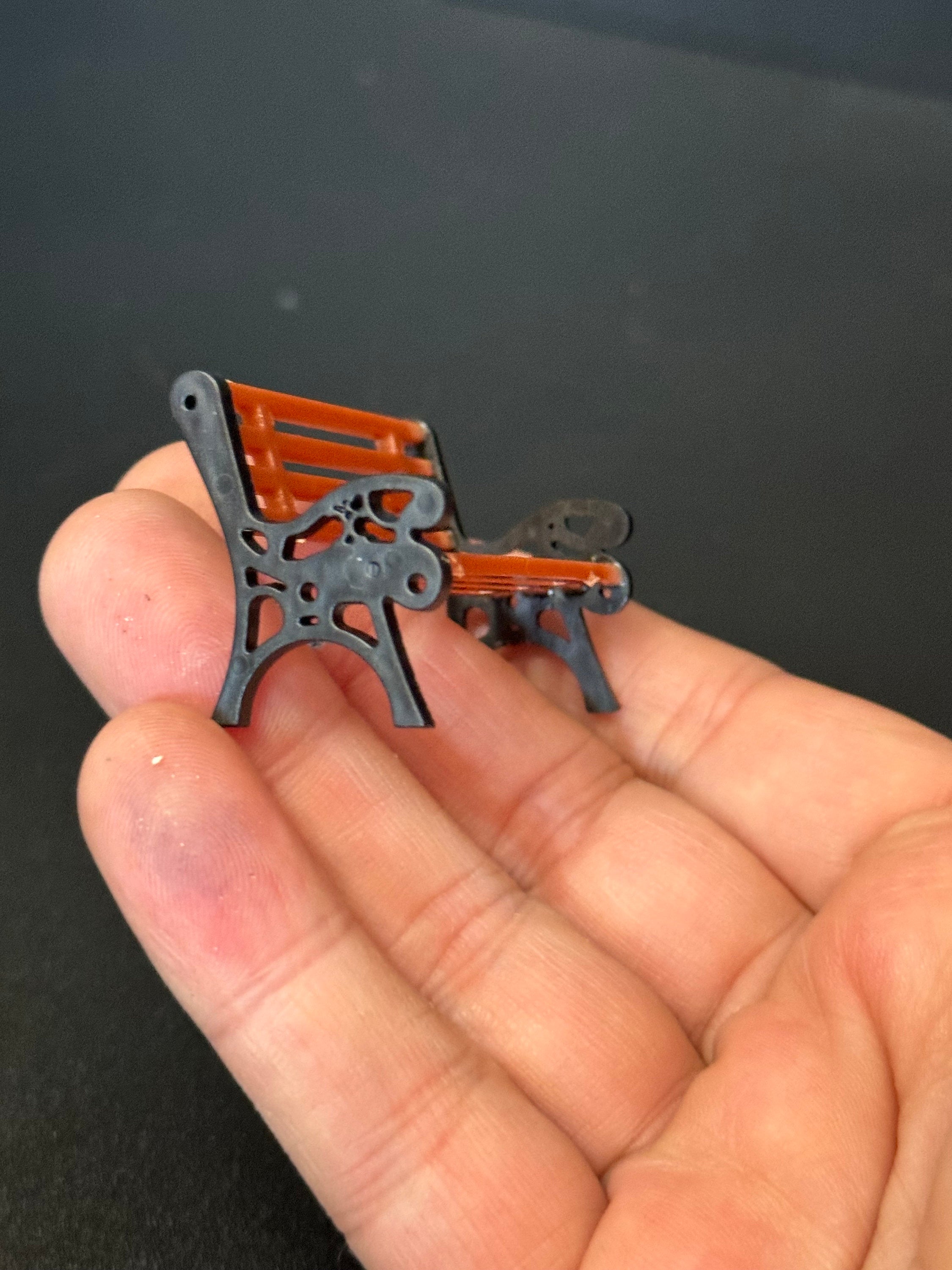 Miniature Park Bench: Brown & Black Plastic Cake Topper (4cm)