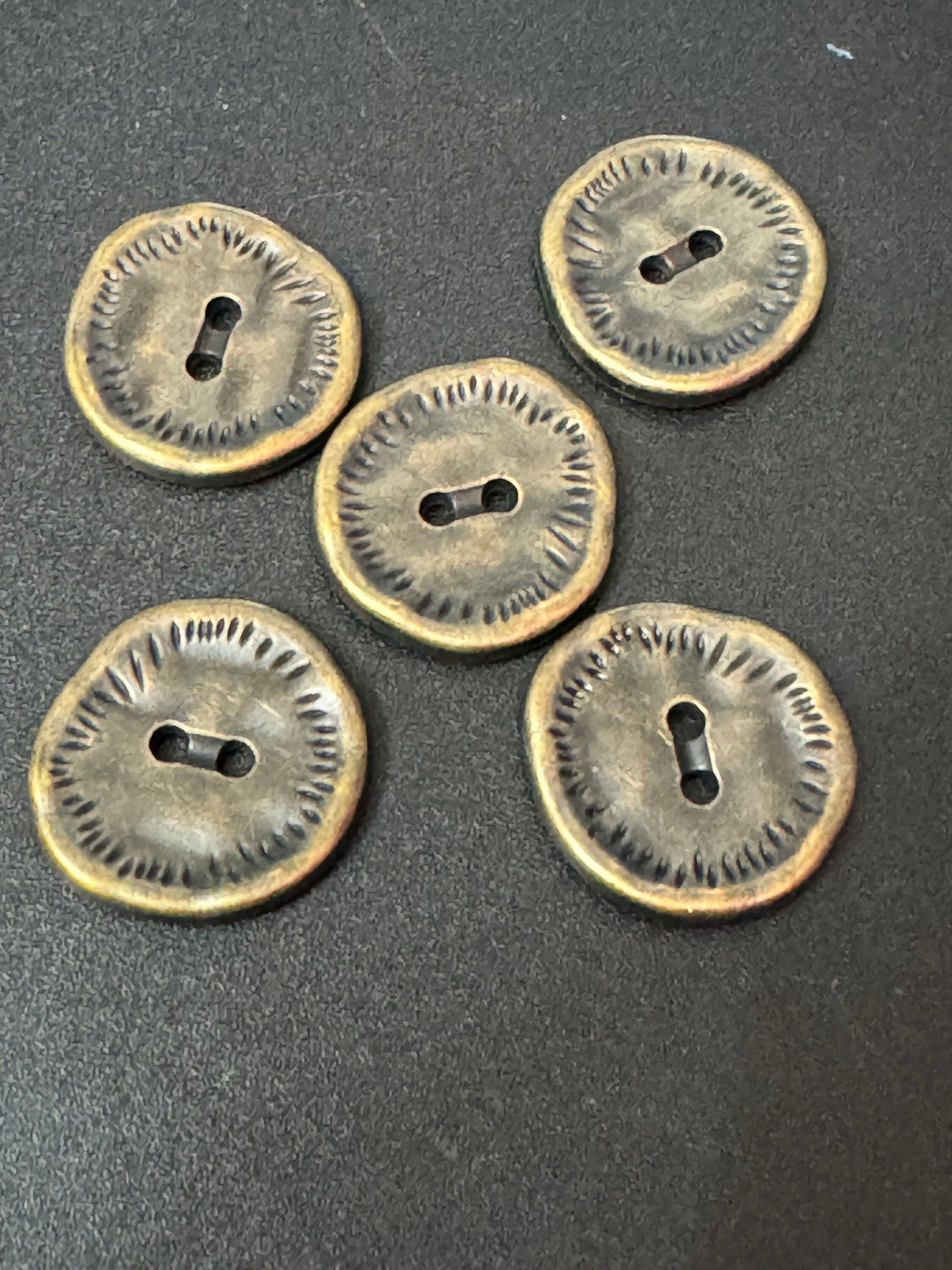 5 x 25mm antiqued bronze tone round irregular textured coat buttons weighty