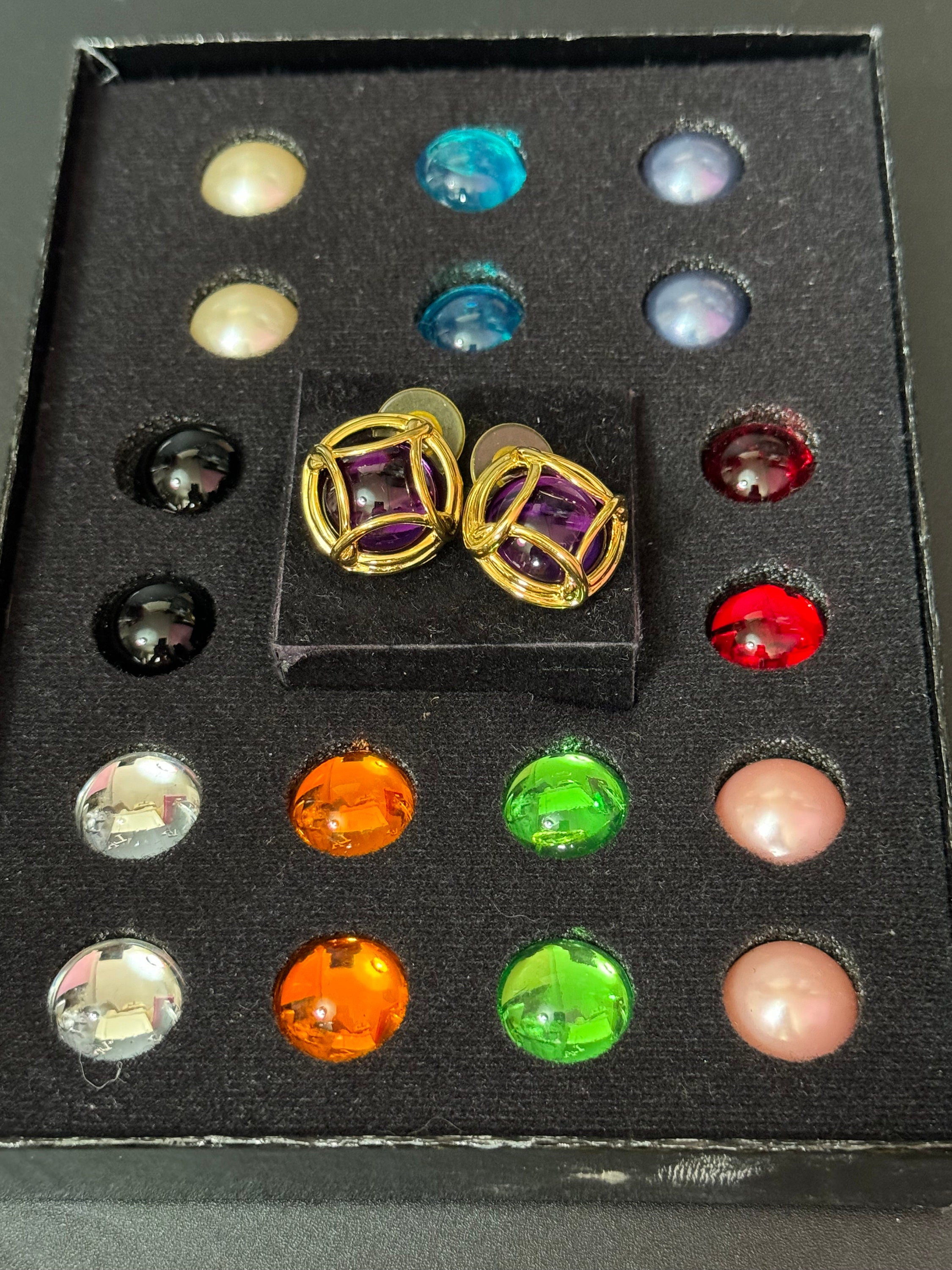 Signed Joan Rivers Gold Tone Stud Earrings with Interchangeable Cabochons