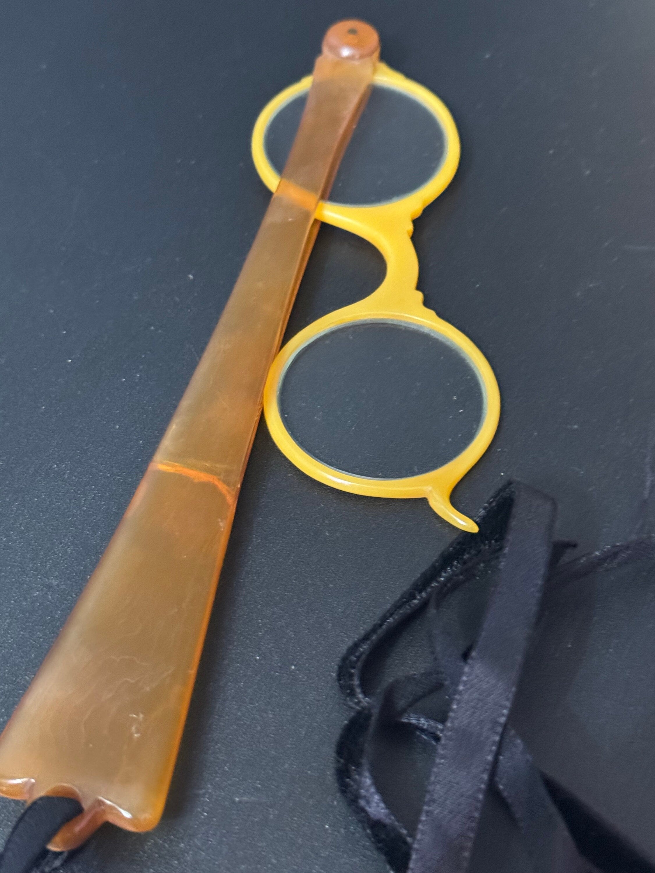 Antique lucite early plastic LORGNETTE glasses faux tortoiseshell folding for theatre or Opera