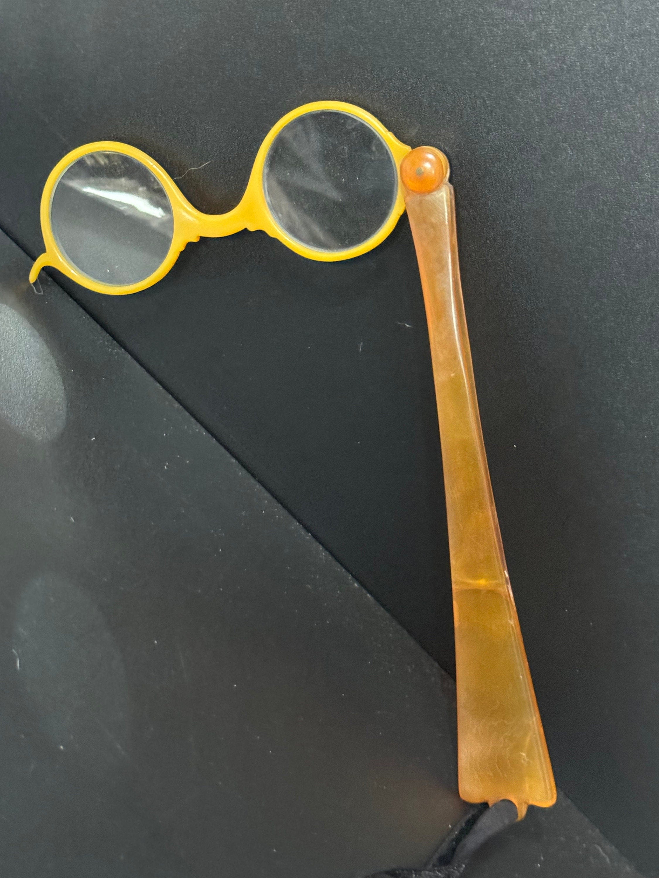 Antique lucite early plastic LORGNETTE glasses faux tortoiseshell folding for theatre or Opera