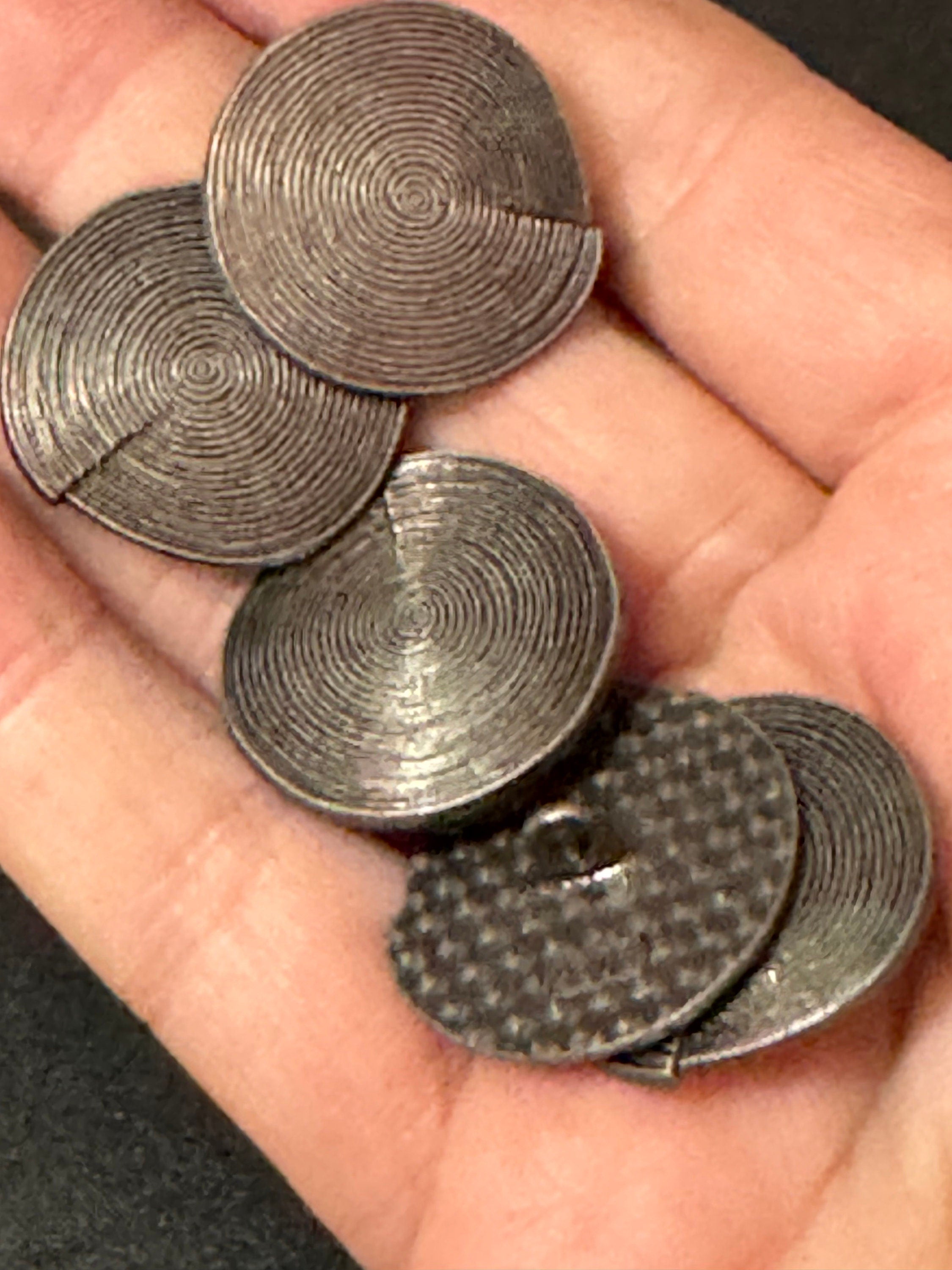 5 pack x 25mm antiqued metal dark silver tone round swirl coat buttons metal
