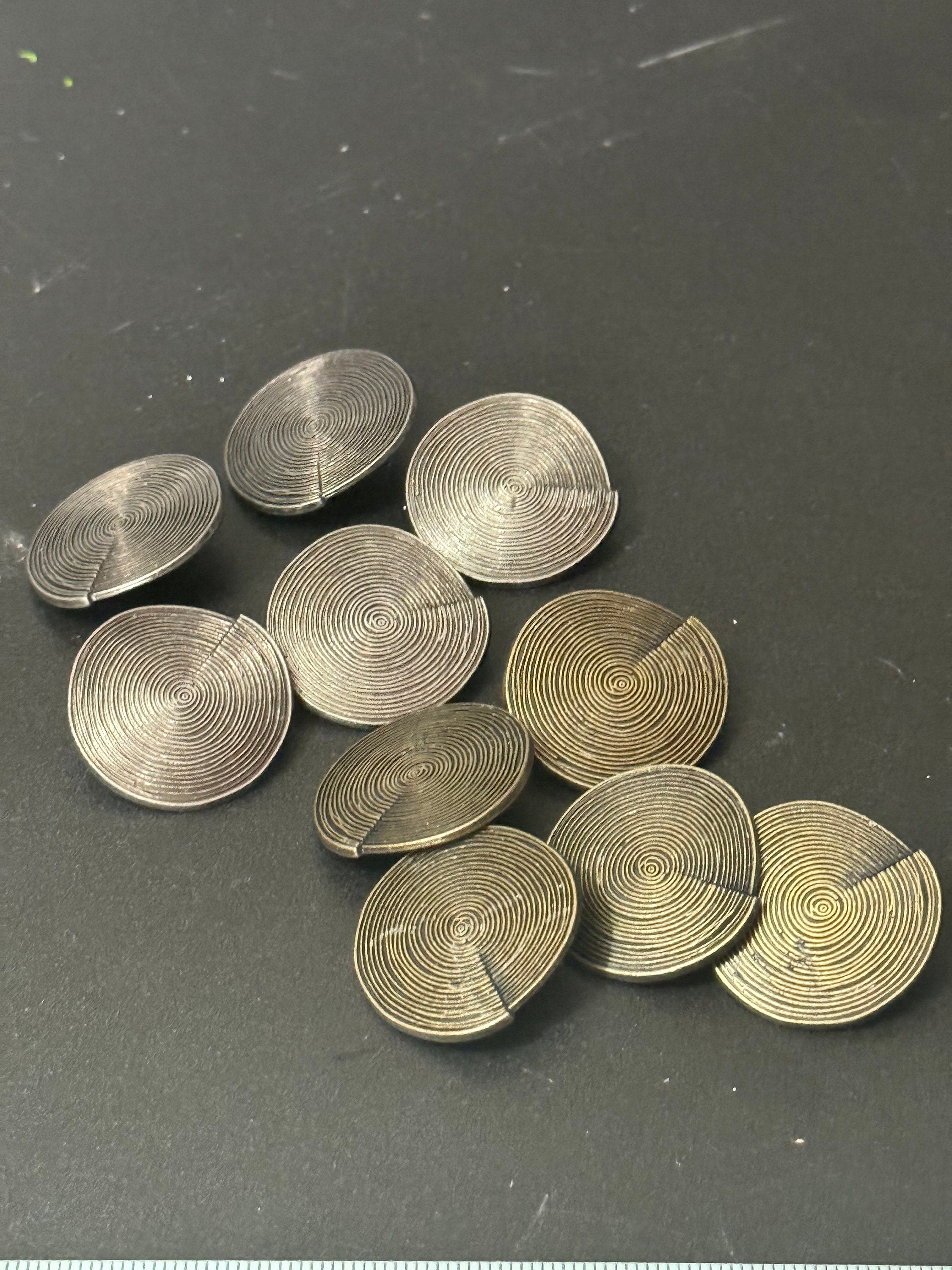 5 pack x 25mm antiqued metal dark silver tone round swirl coat buttons metal