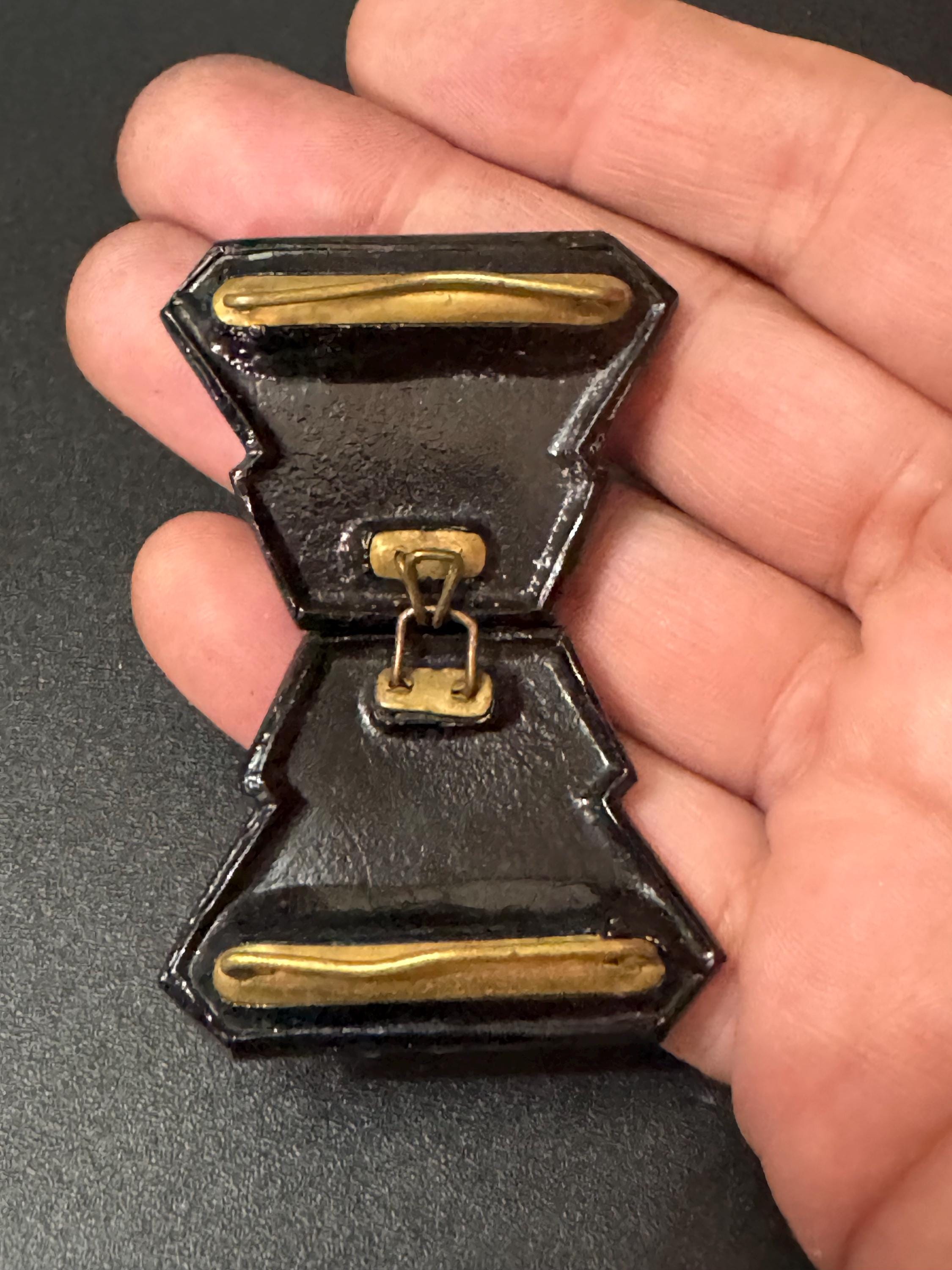 Czech glass Antique Art Deco black and white striped 2 part double bow Belt Buckle monochrome