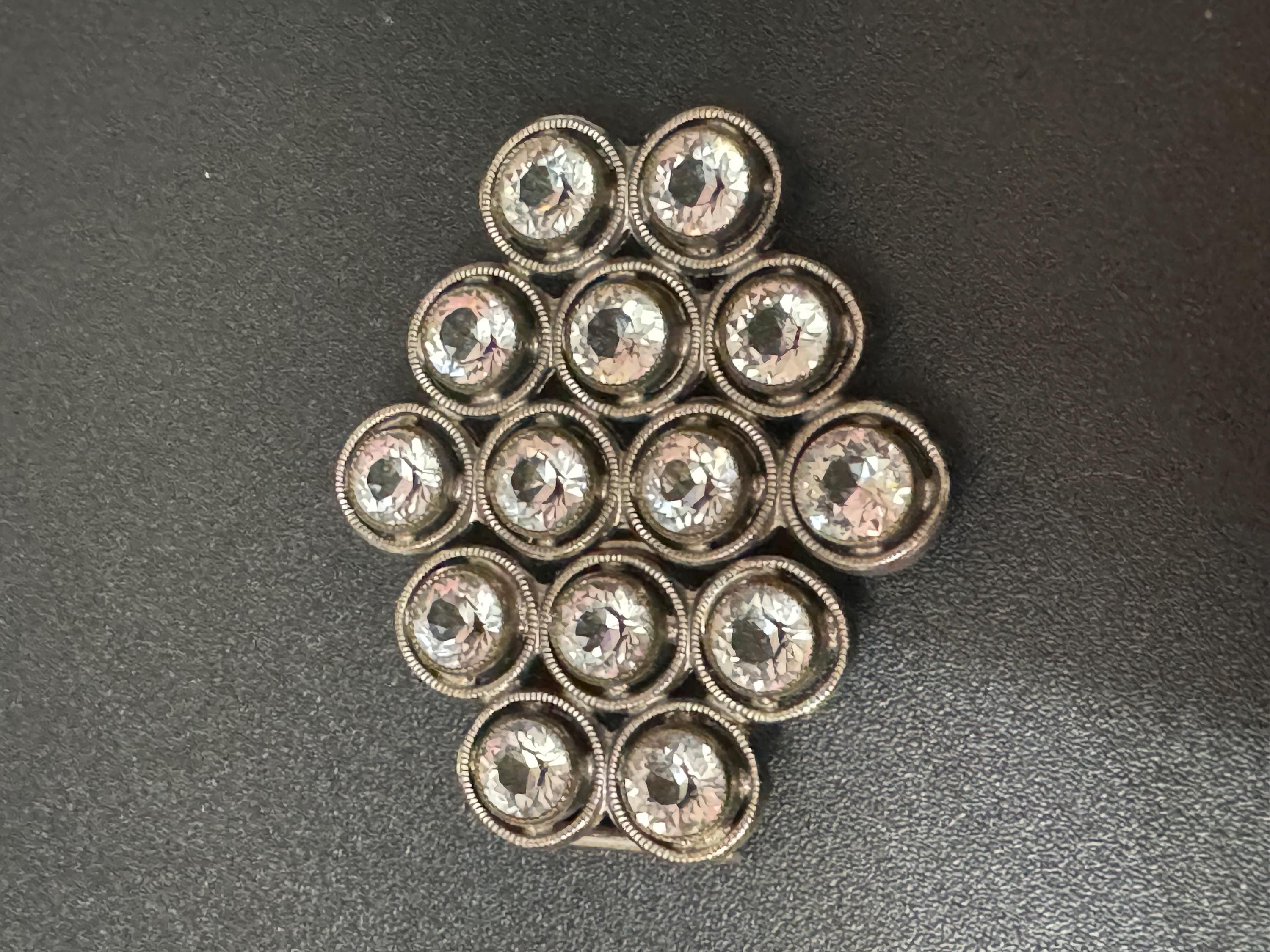 Super sparkly 2 part diamanté art deco silver tone belt buckle antique rhinestones