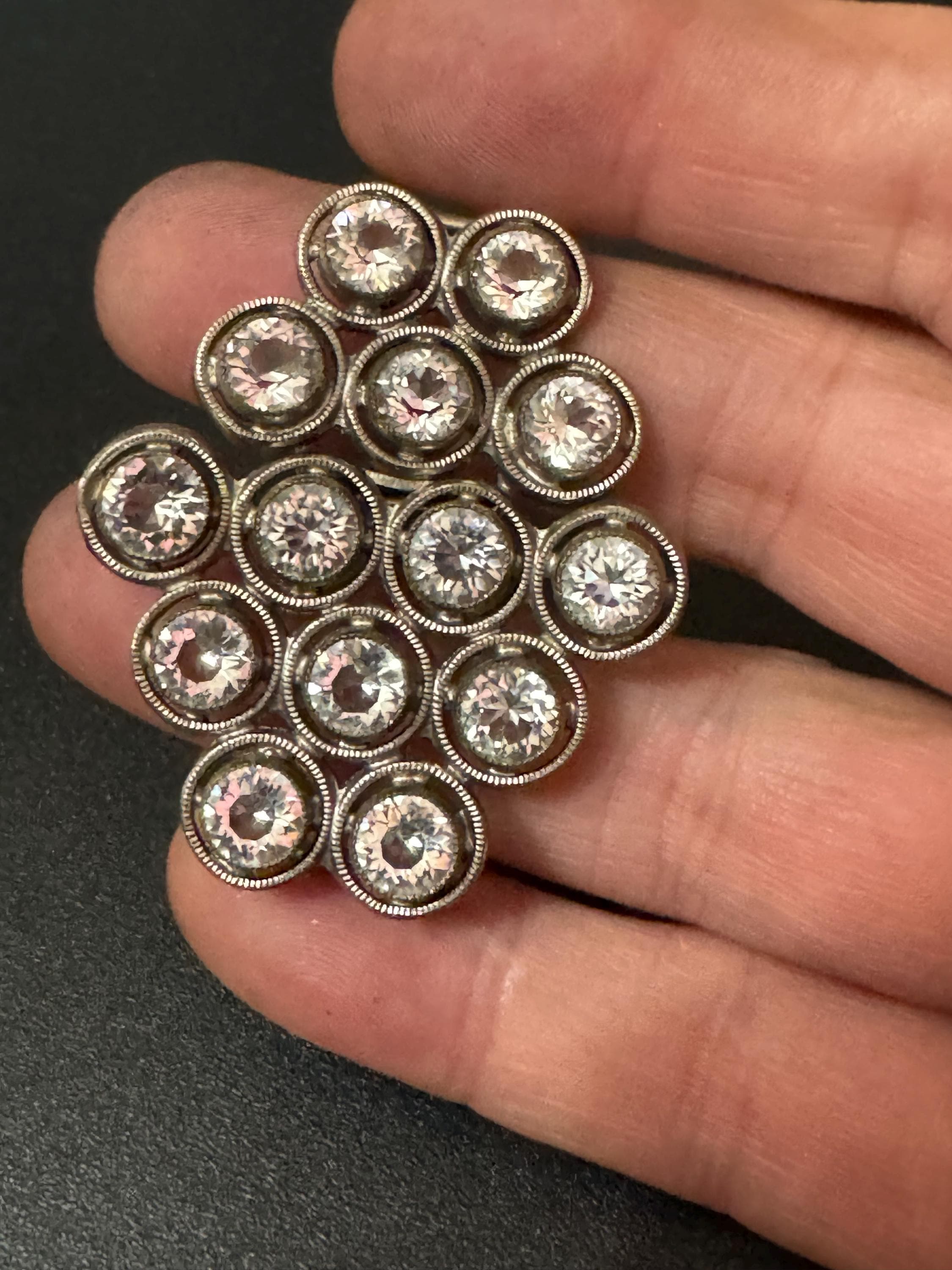 Super sparkly 2 part diamanté art deco silver tone belt buckle antique rhinestones