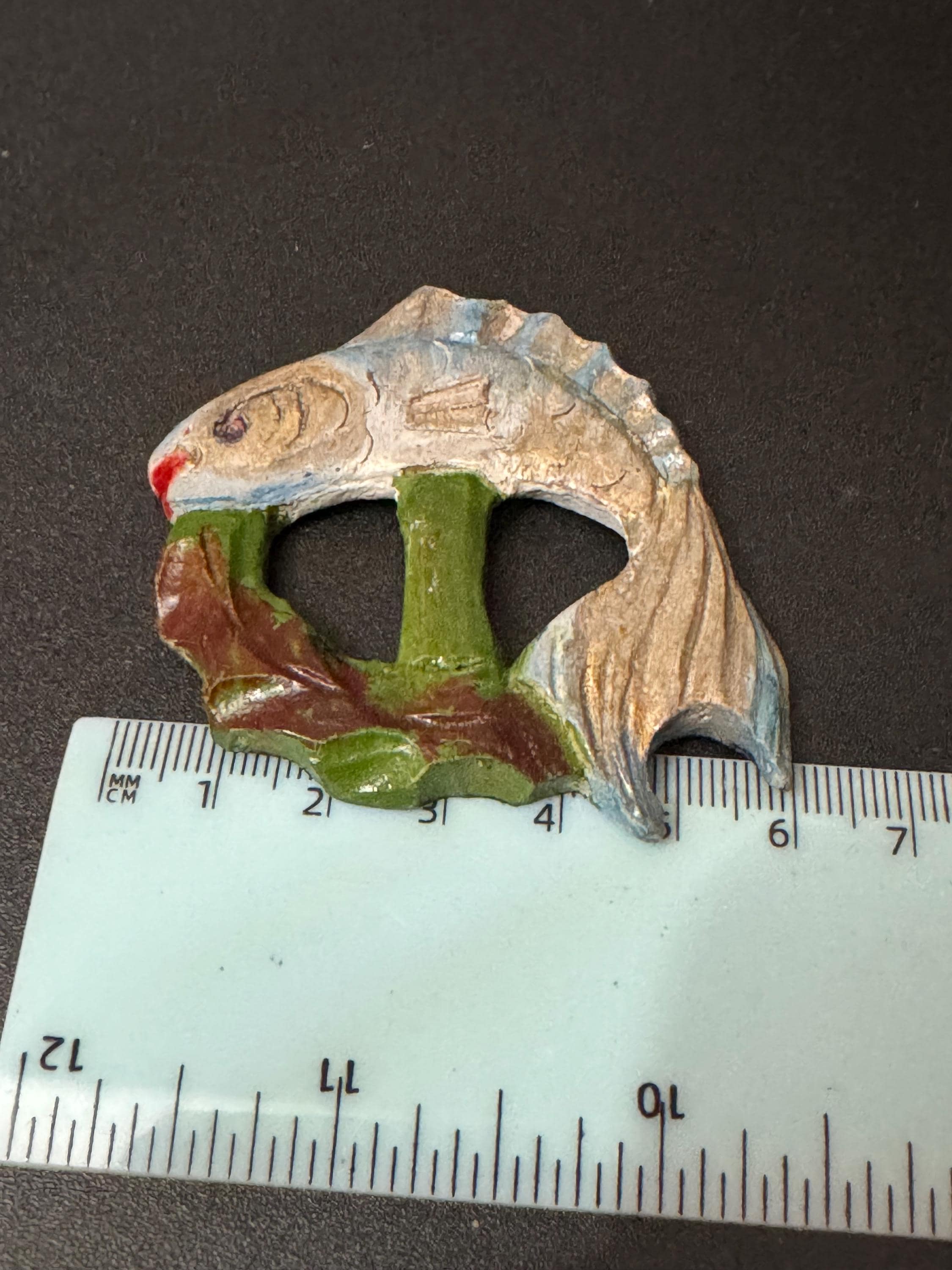 Antique rustic painted vintage faux wooden novelty fish Belt Buckle
